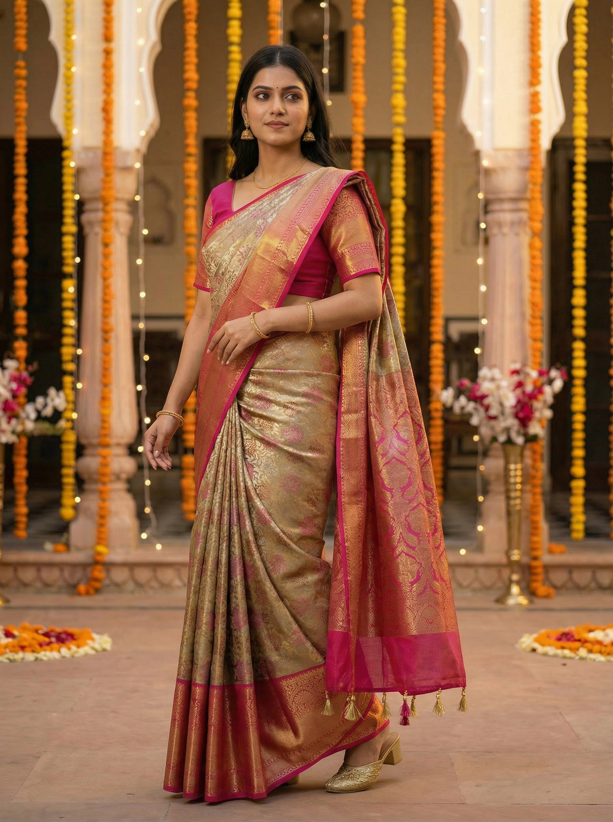 MIMOSA Women's Woven Design Kanjivaram Style Tissue Art Silk Saree with Blouse Piece - Maroon ( SA00002922MRFREE )