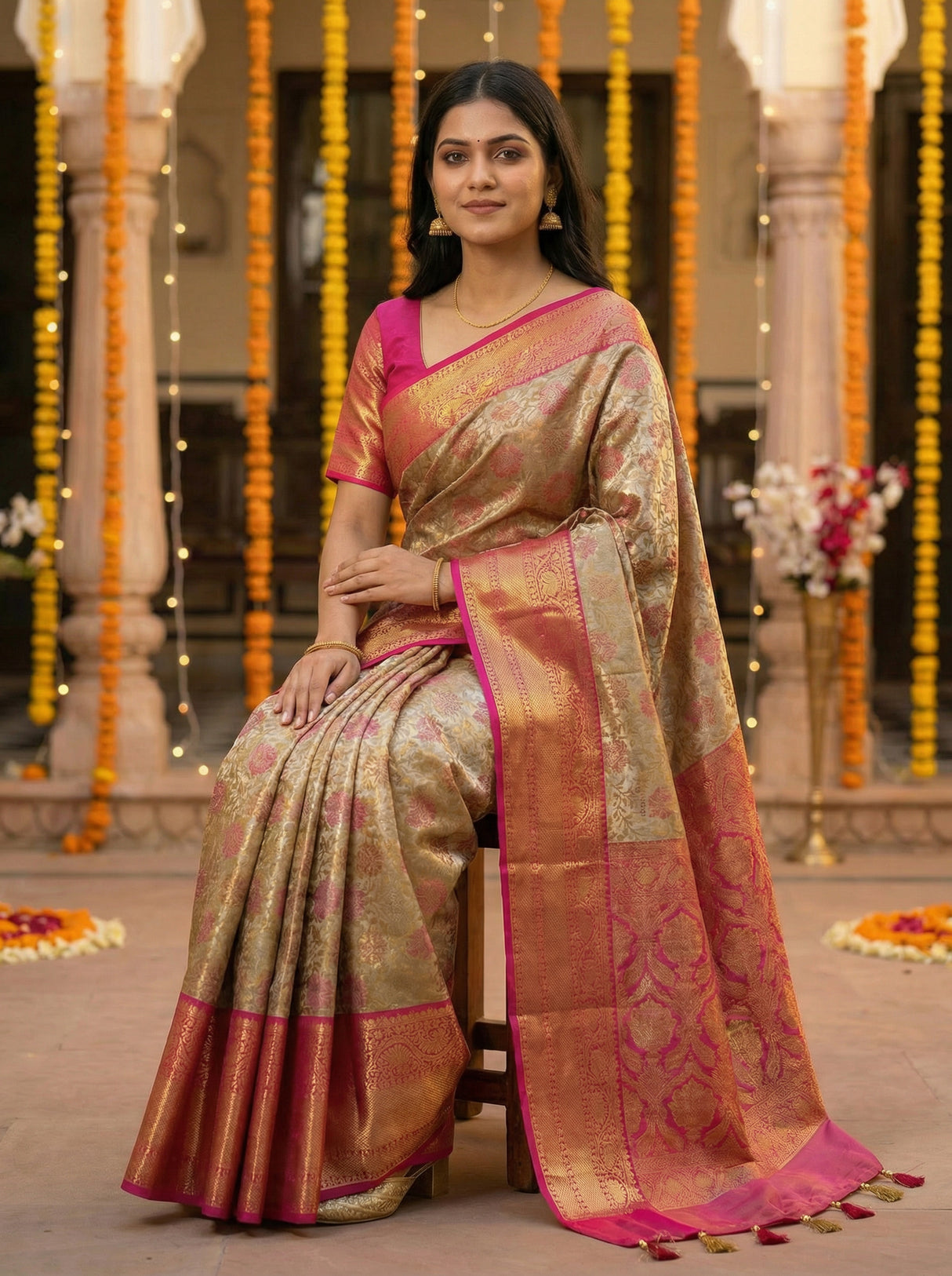 MIMOSA Women's Woven Design Kanjivaram Style Tissue Art Silk Saree with Blouse Piece - Maroon ( SA00002922MRFREE )