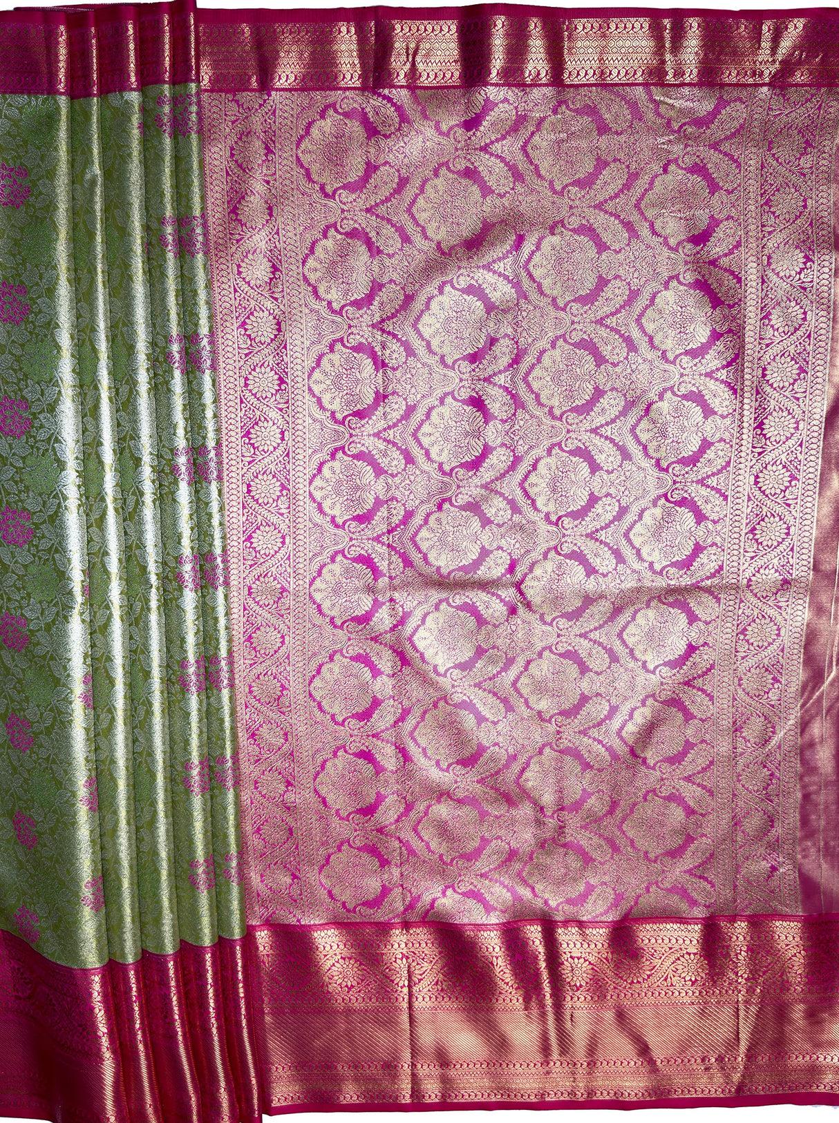 MIMOSA Women's Woven Design Kanjivaram Style Tissue Art Silk Saree with Blouse Piece - Olive ( SA00002922OLFREE )