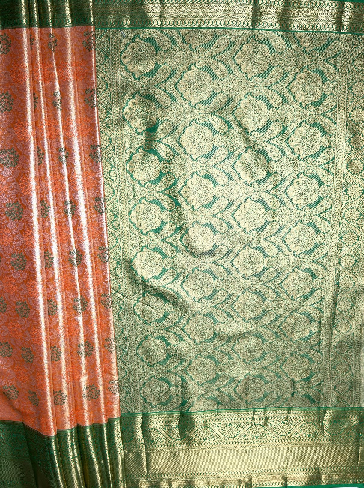 MIMOSA Women's Woven Design Kanjivaram Style Tissue Art Silk Saree with Blouse Piece - Orange ( SA00002922ORFREE )