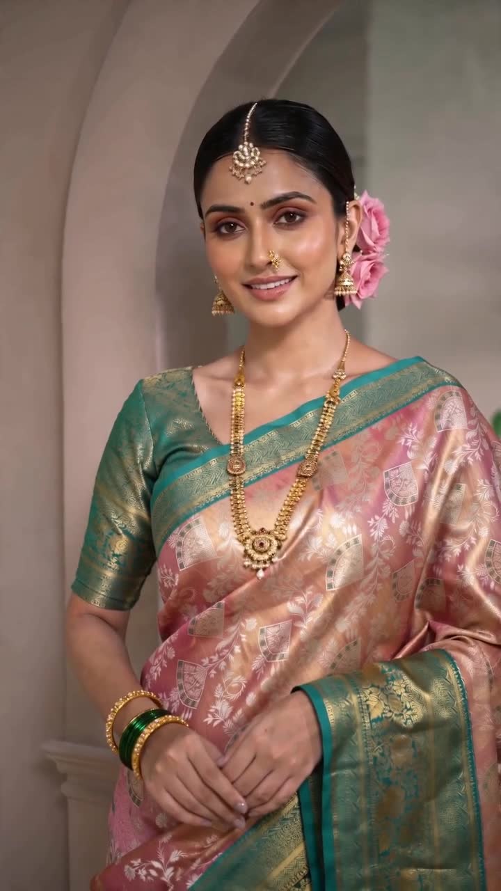 MIMOSA Gajari Art Silk Kanjivaram Saree with Unstitched Blouse