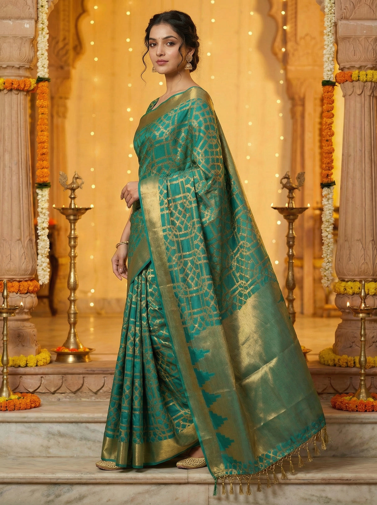MIMOSA Women's Woven Design Banarasi Style Art Silk Saree with Blouse Piece - Saffire ( SA00003121SFFREE )
