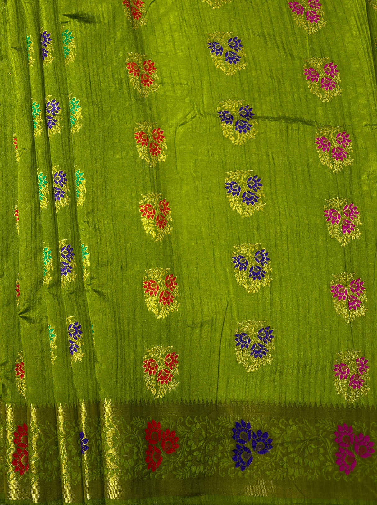 MIMOSA Women's Woven Design Paithani Style Art Silk Saree with Blouse Piece - Olive ( SA00003125OLFREE )