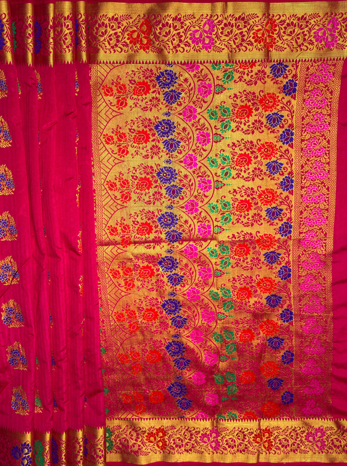 MIMOSA Women's Woven Design Paithani Style Art Silk Saree with Blouse Piece - Rani ( SA00003125RNFREE )