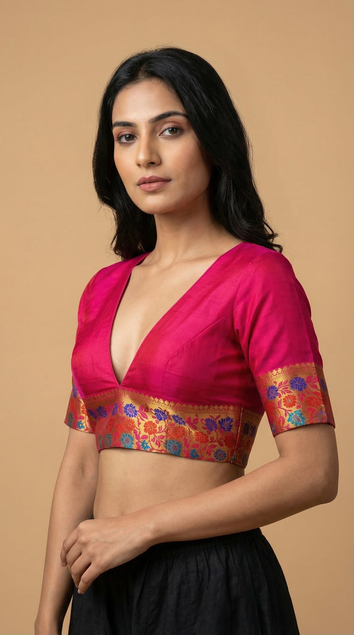 MIMOSA Women's Woven Design Paithani Style Raw Silk Saree with Blouse Piece - Rani ( SA00003127RNFREE )