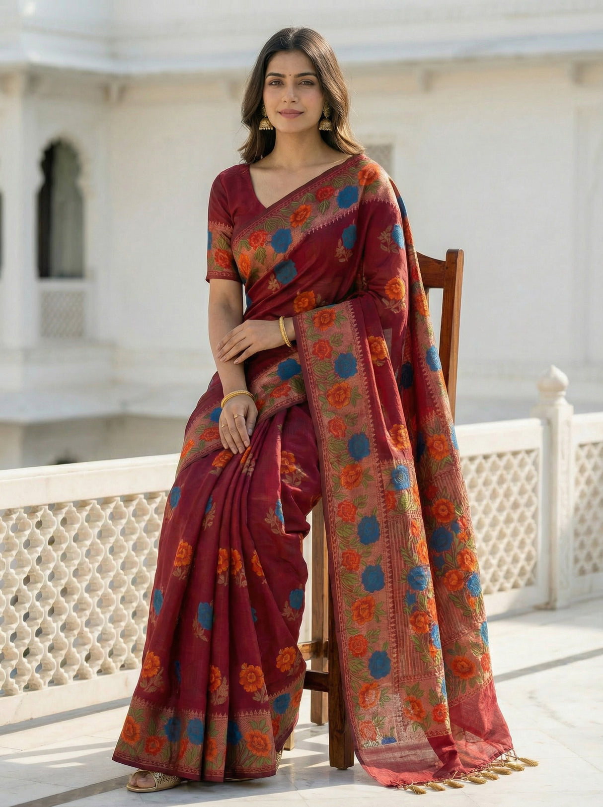 MIMOSA Women's Woven Design Paithani Style Raw Silk Saree with Blouse Piece - Maroon ( SA00003129MRFREE )