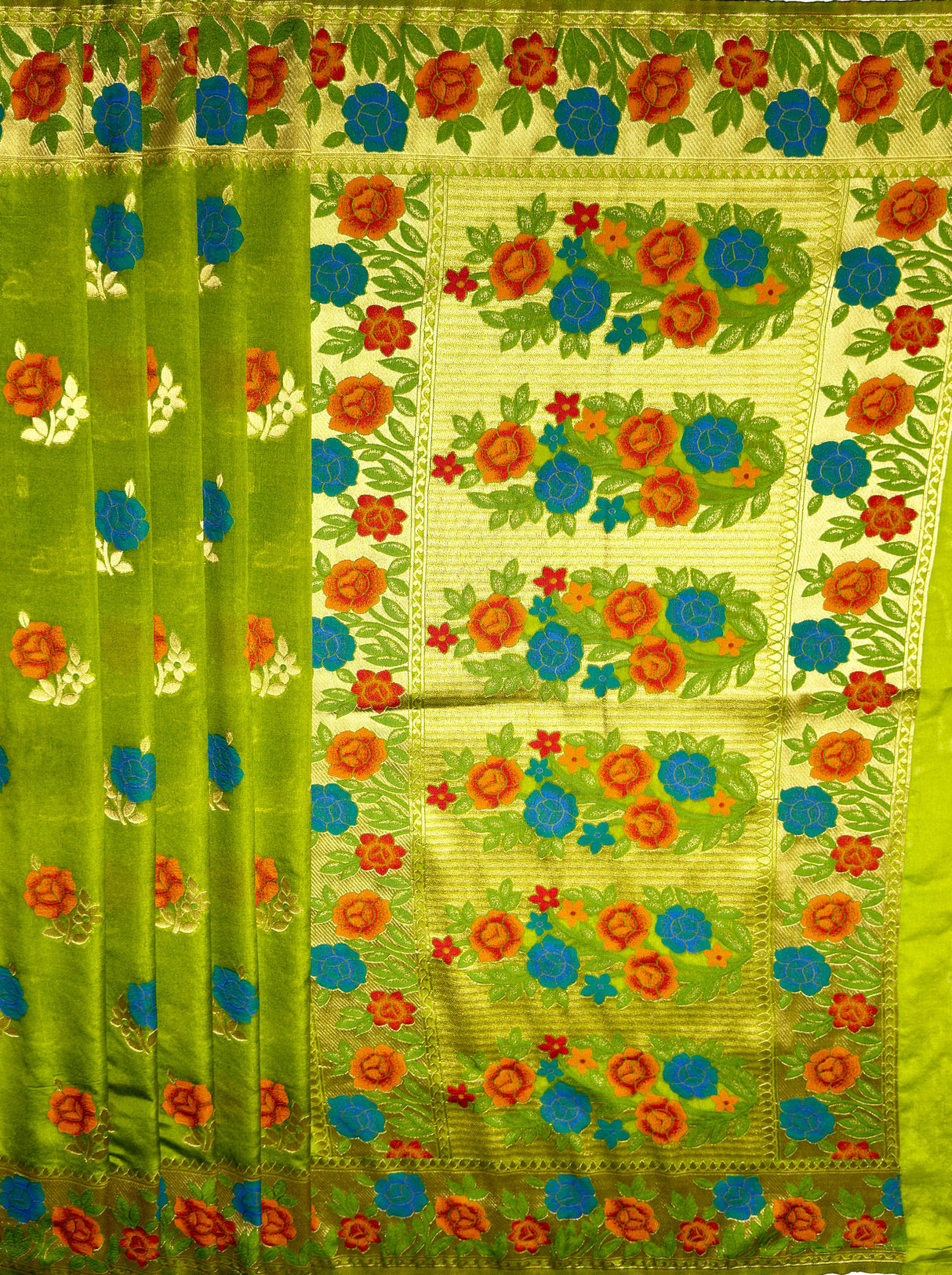MIMOSA Women's Woven Design Paithani Style Raw Silk Saree with Blouse Piece - Olive ( SA00003129OLFREE )