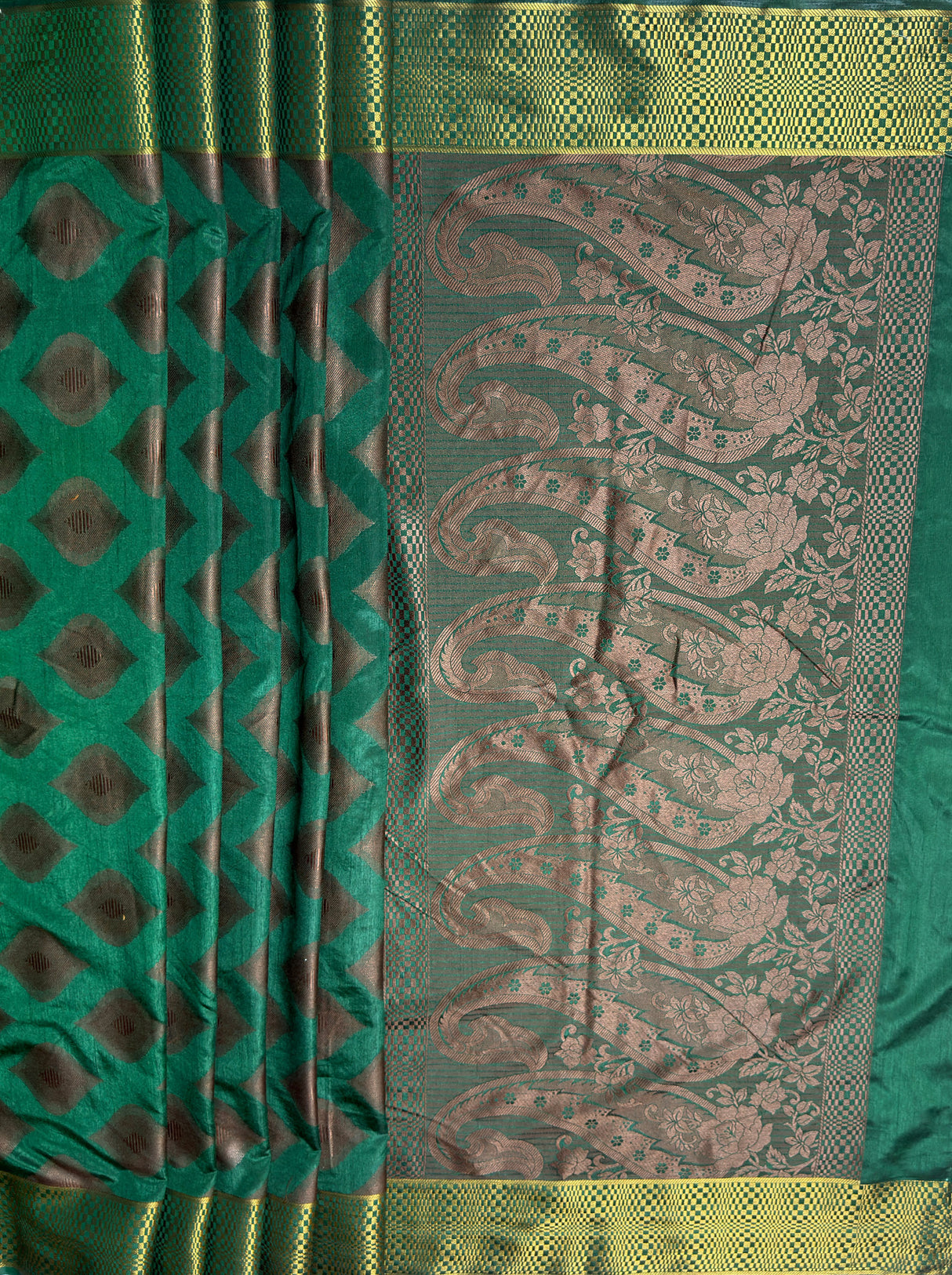 MIMOSA Women's Woven Design Banarasi Style Raw Silk Saree with Blouse Piece - Green ( SA00003130GRNFREE )