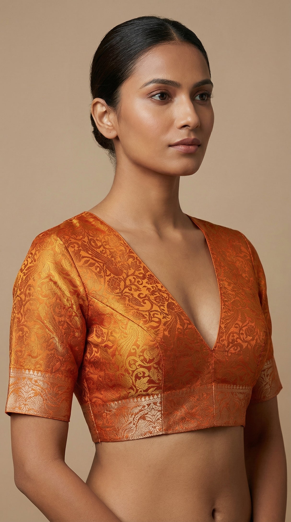 MIMOSA Women's Woven Design Banarasi Style Art Silk Saree with Blouse Piece - Peach ( SA00003132PCFREE )