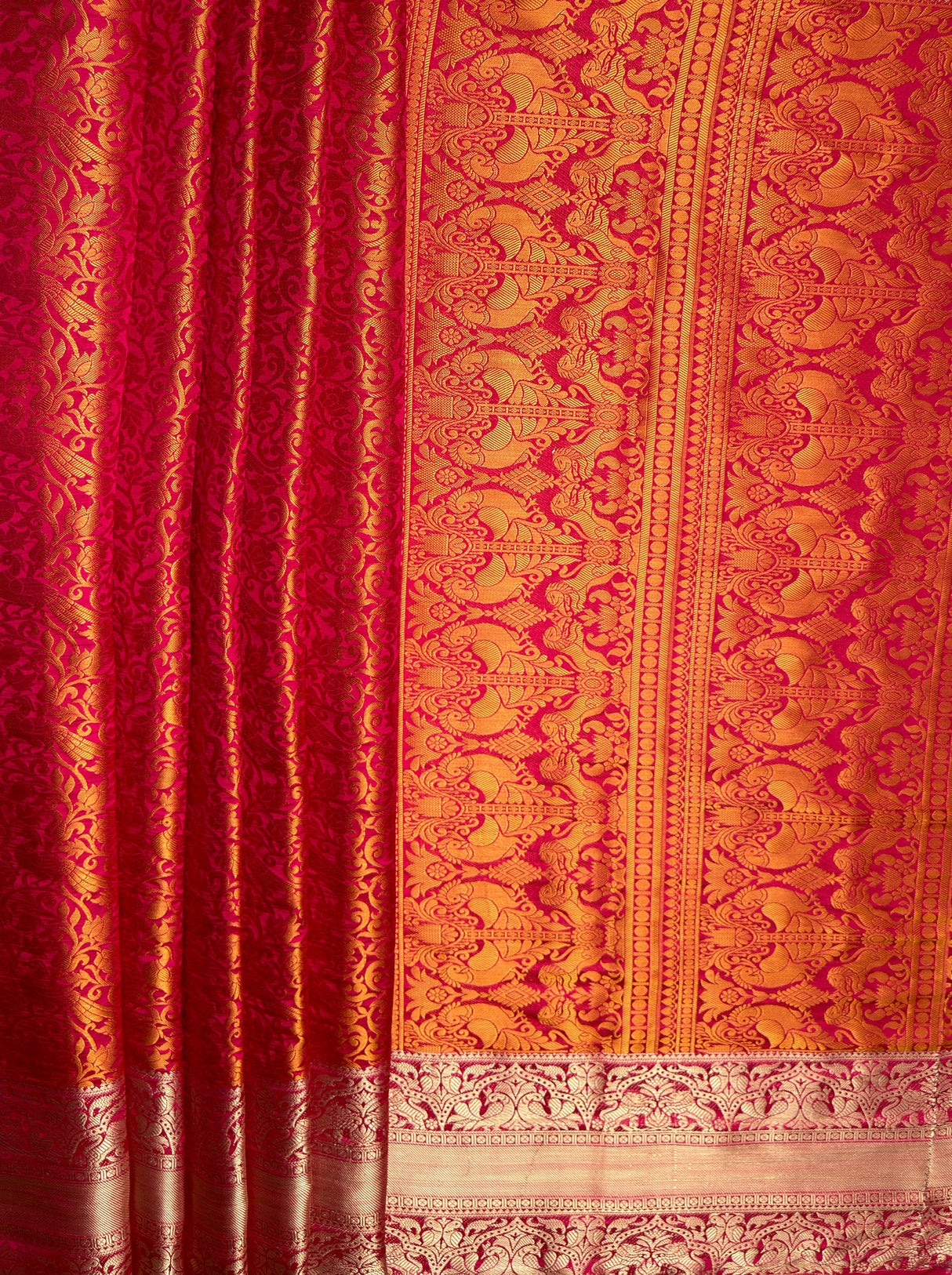 MIMOSA Women's Woven Design Banarasi Style Art Silk Saree with Blouse Piece - Rani ( SA00003132RNFREE )