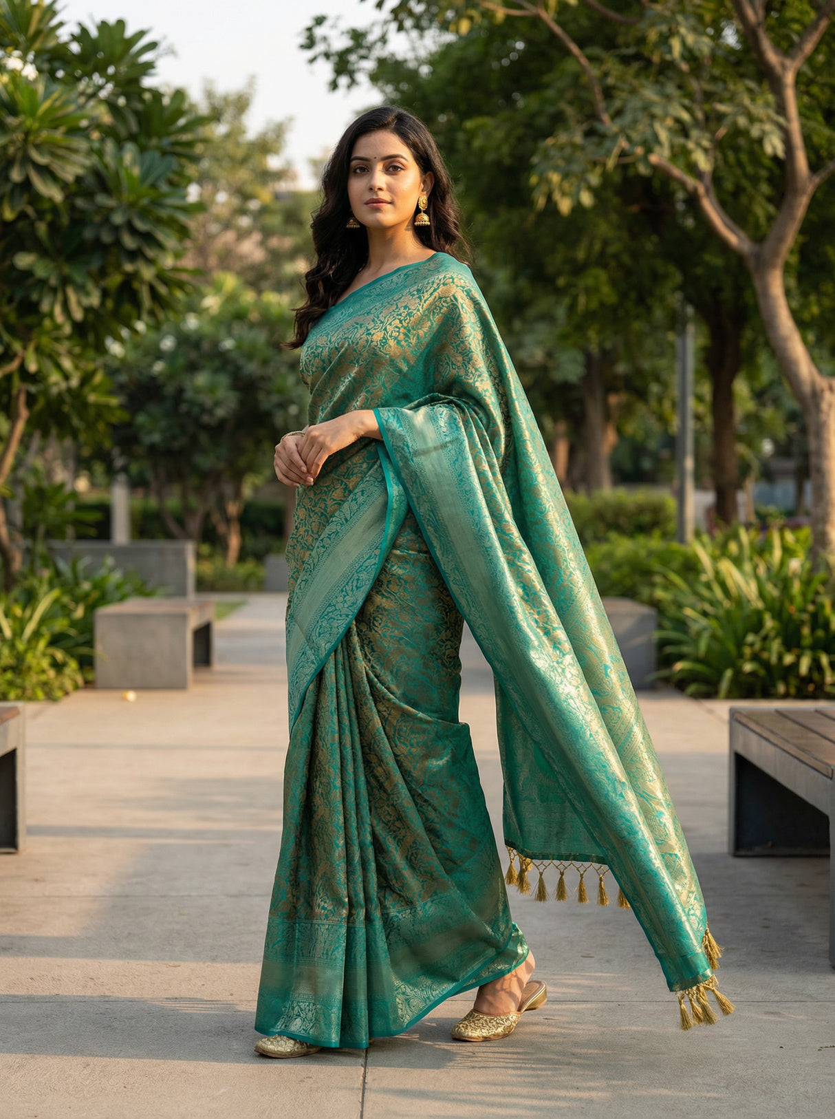 MIMOSA Women's Woven Design Banarasi Style Art Silk Saree with Blouse Piece - Saffire ( SA00003132SFFREE )