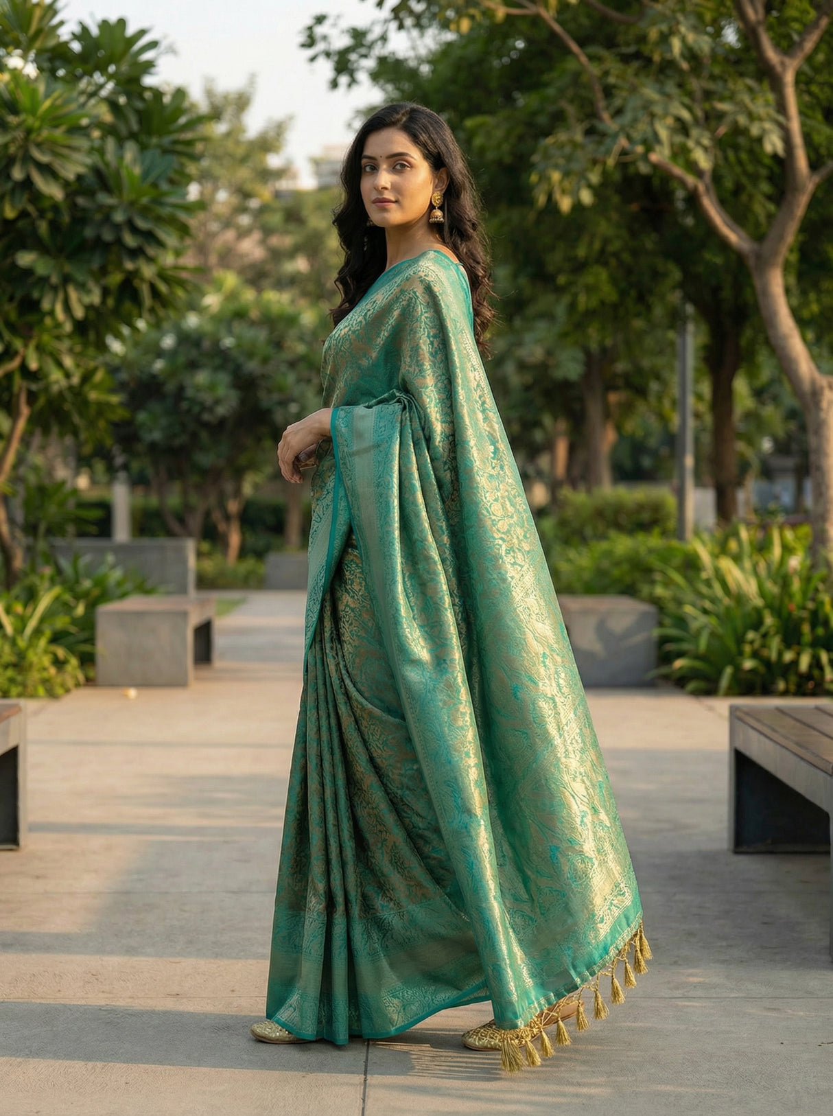 MIMOSA Women's Woven Design Banarasi Style Art Silk Saree with Blouse Piece - Saffire ( SA00003132SFFREE )