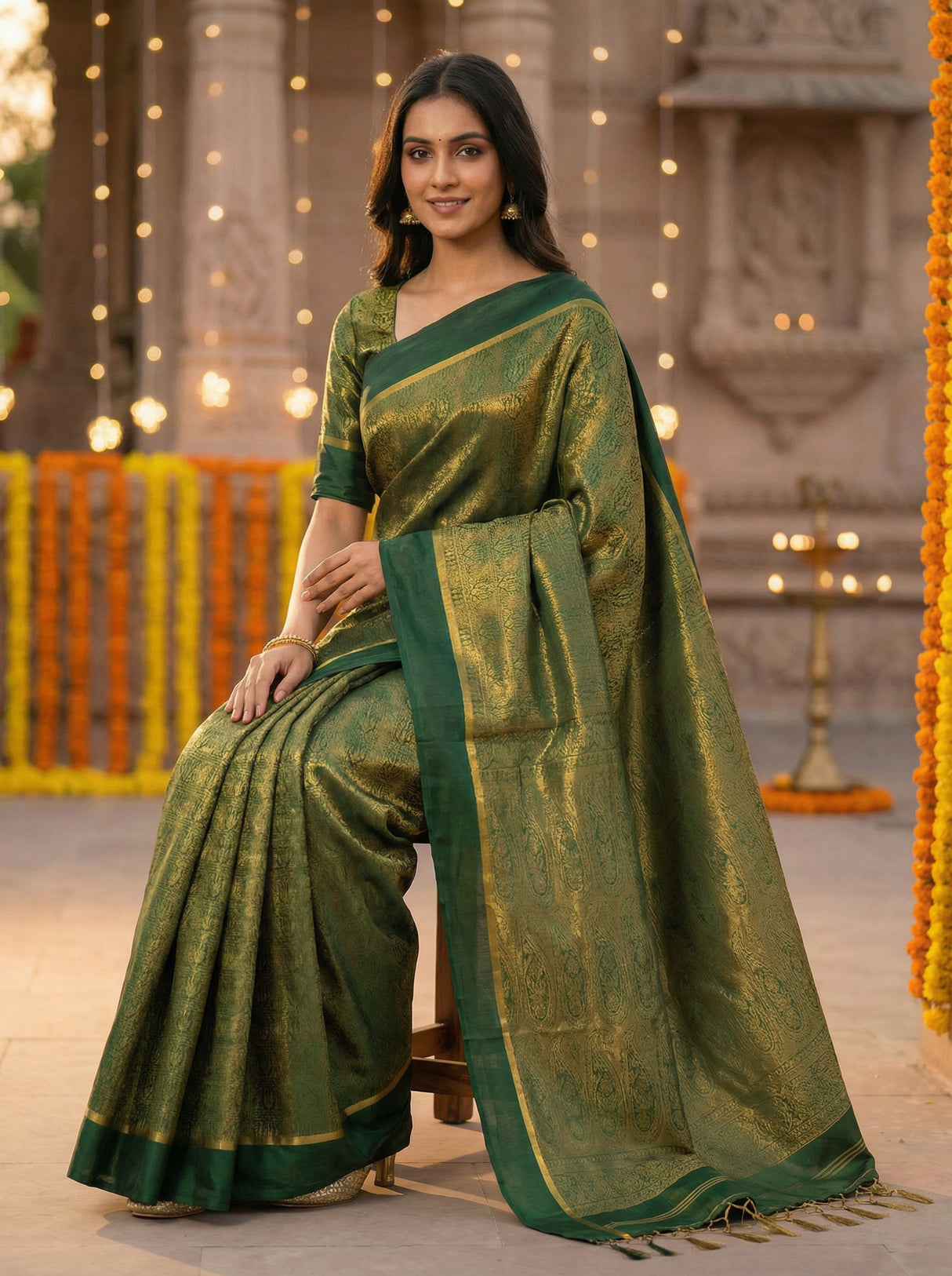 MIMOSA Women's Woven Design Mysore Silk Style Crepe Saree with Blouse Piece - Green ( SA00003134GRNFREE )