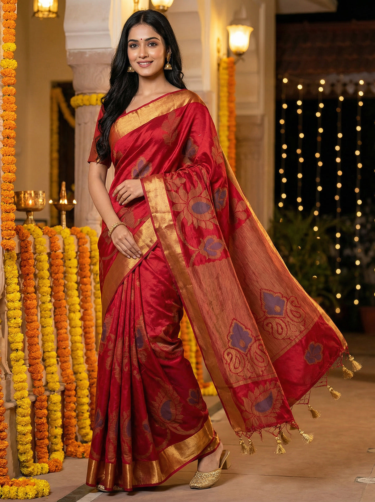 MIMOSA Women's Woven Design Mysore Silk Style Crepe Saree with Blouse Piece - Maroon ( SA00003135MRFREE )
