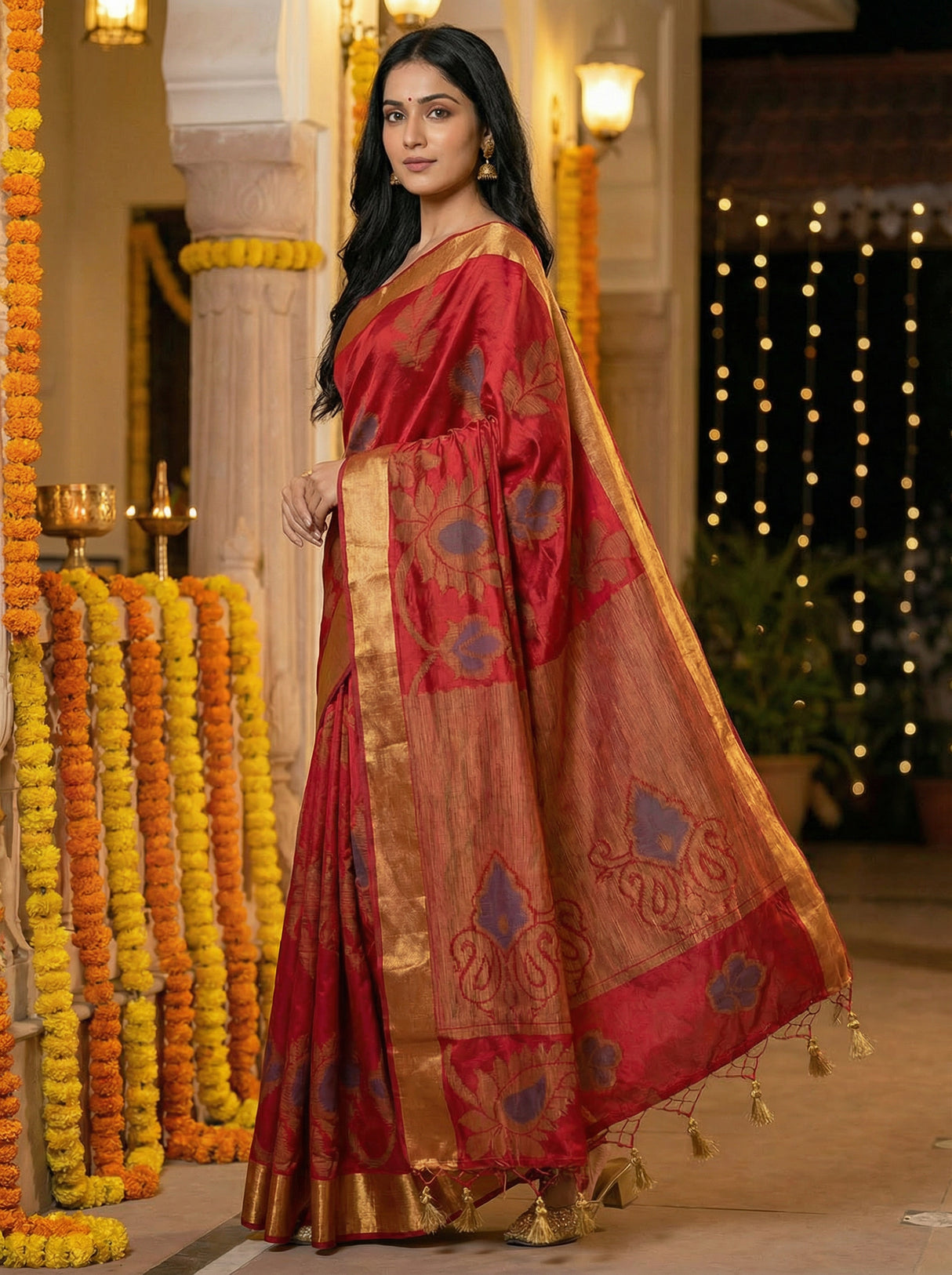 MIMOSA Women's Woven Design Mysore Silk Style Crepe Saree with Blouse Piece - Maroon ( SA00003135MRFREE )
