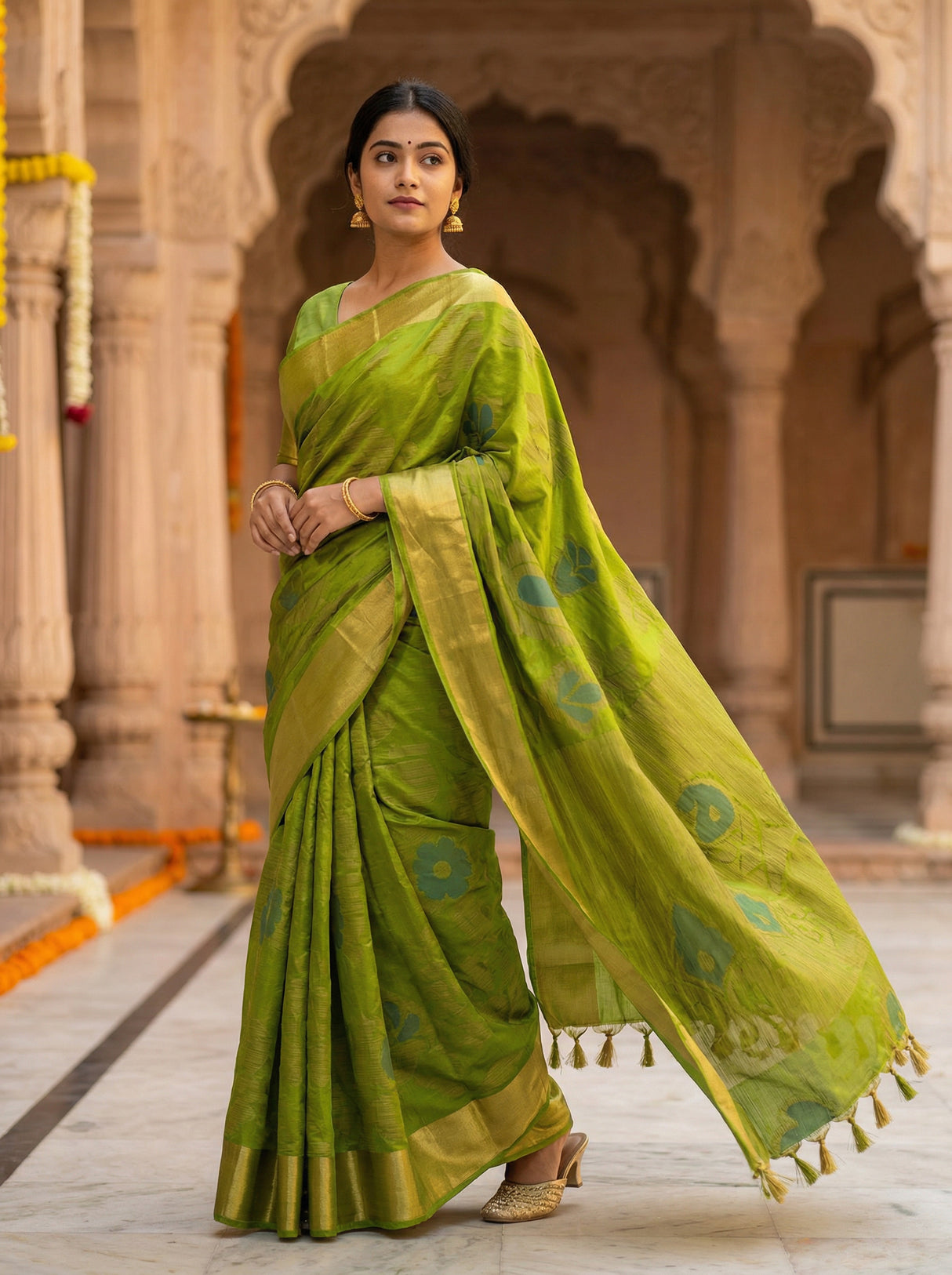 MIMOSA Women's Woven Design Mysore Silk Style Crepe Saree with Blouse Piece - Olive ( SA00003135OLFREE )