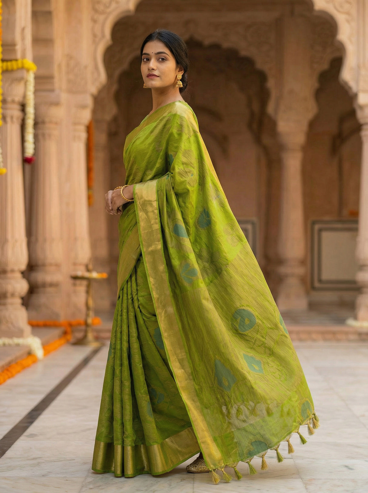 MIMOSA Women's Woven Design Mysore Silk Style Crepe Saree with Blouse Piece - Olive ( SA00003135OLFREE )