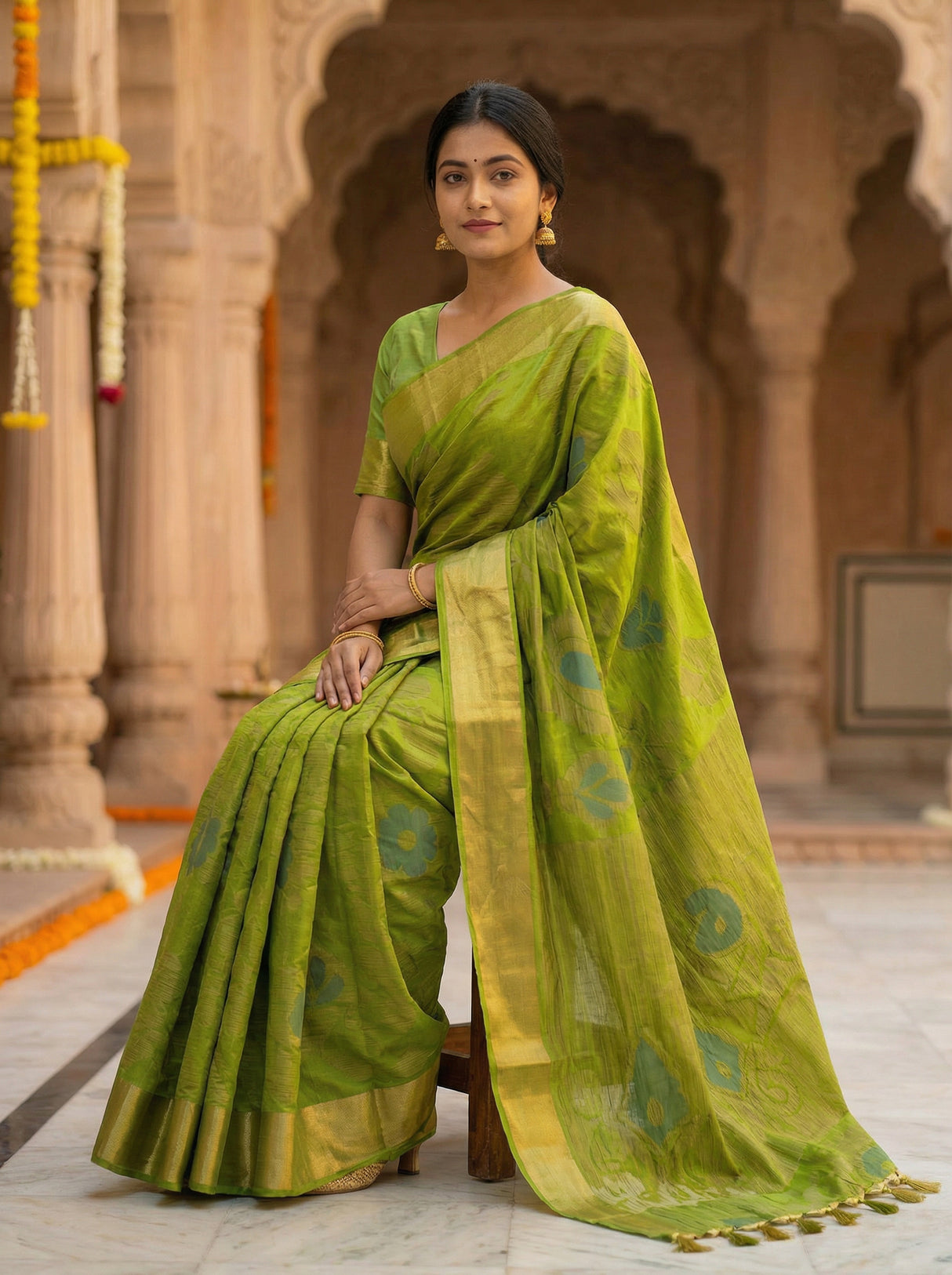 MIMOSA Women's Woven Design Mysore Silk Style Crepe Saree with Blouse Piece - Olive ( SA00003135OLFREE )