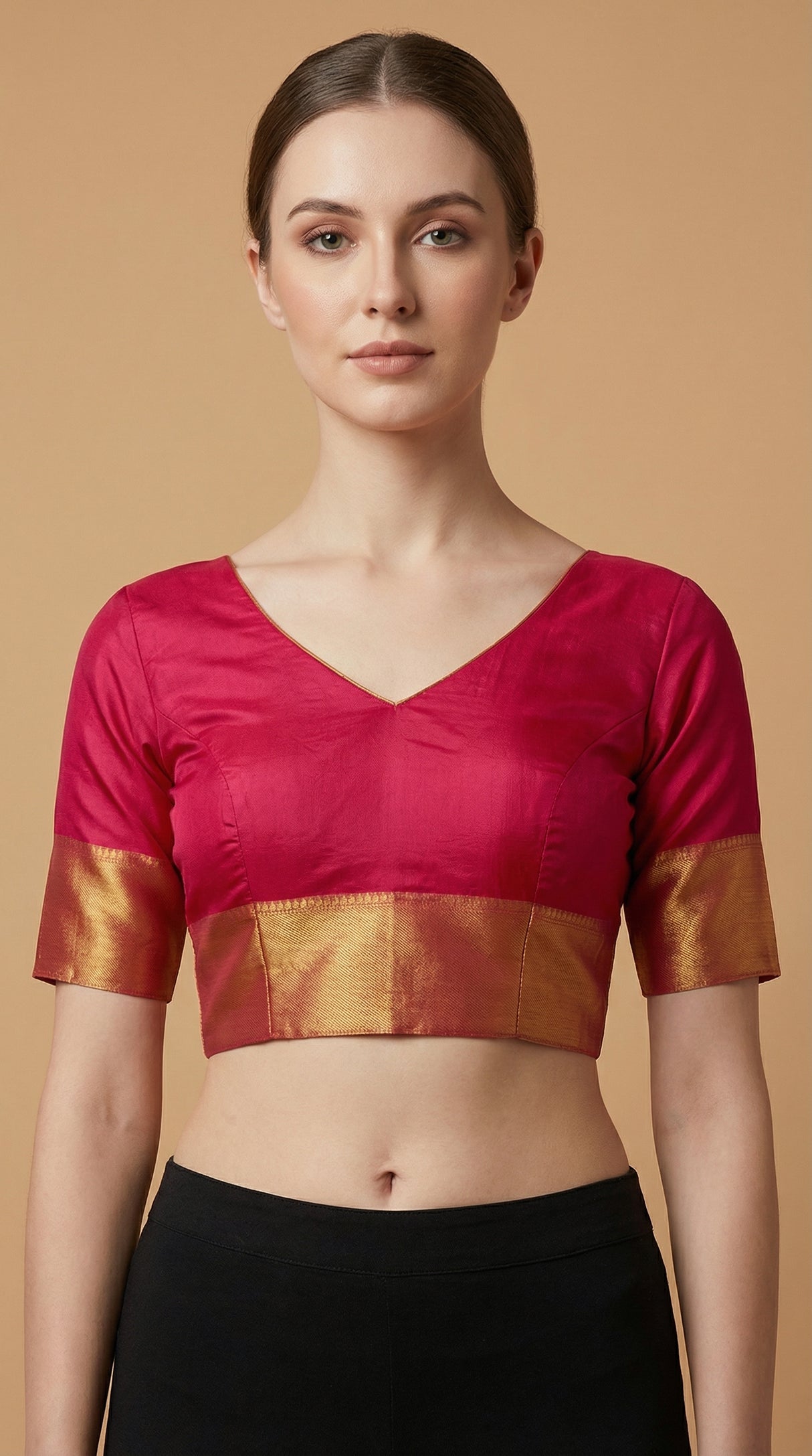 MIMOSA Women's Woven Design Mysore Silk Style Crepe Saree with Blouse Piece - Rani ( SA00003135RNFREE )