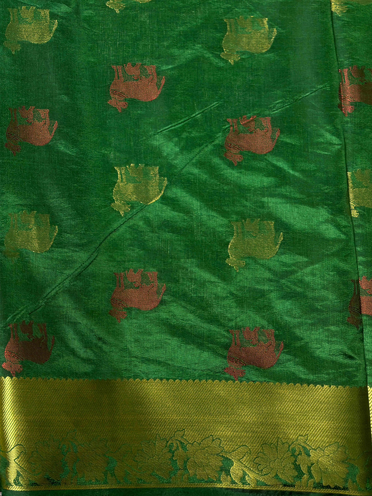 MIMOSA Women's Woven Design Banarasi Style Raw Silk Saree with Blouse Piece - Green ( SA00003136GRNFREE )