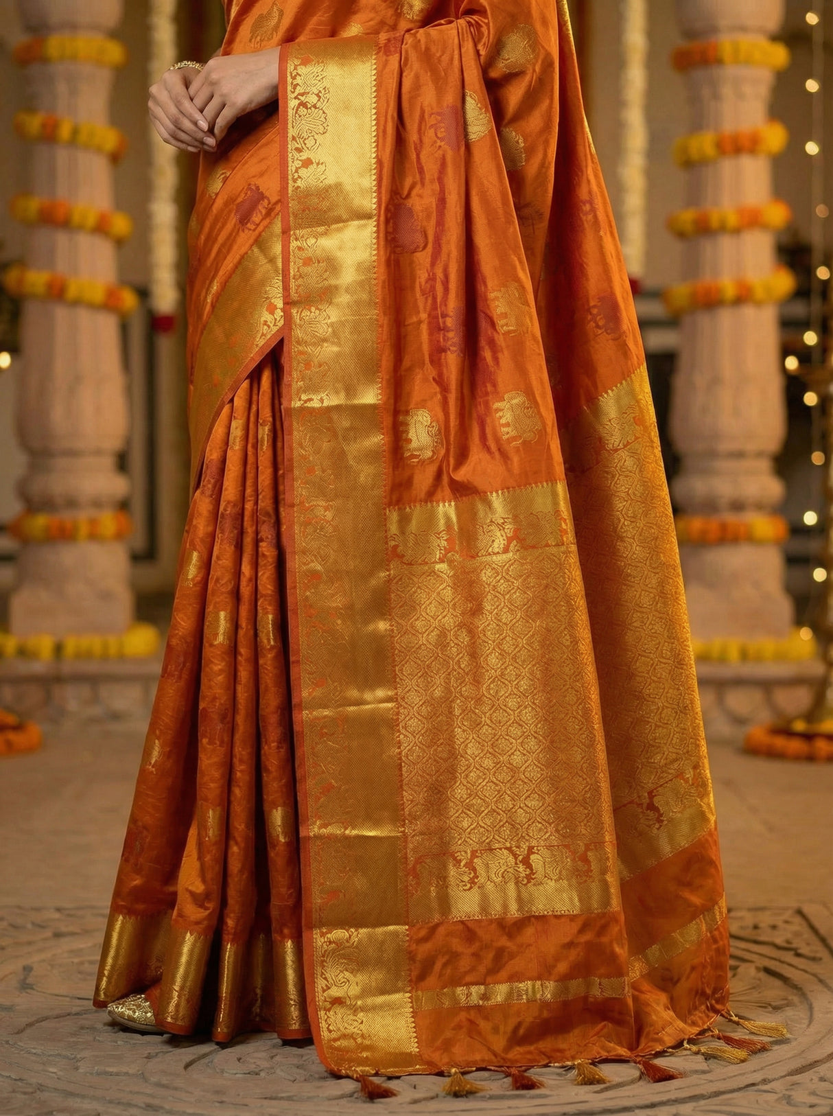 MIMOSA Women's Woven Design Banarasi Style Raw Silk Saree with Blouse Piece - Mustard ( SA00003136MSFREE )