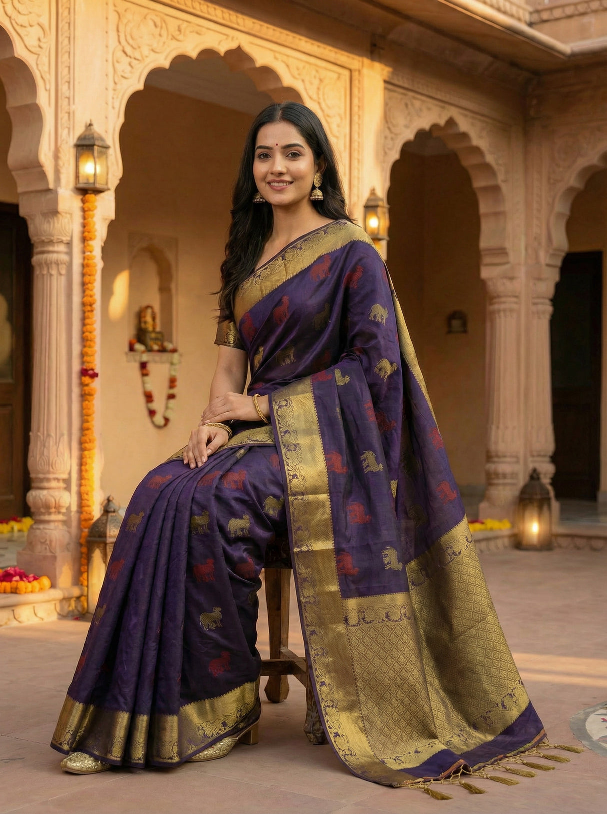 MIMOSA Women's Woven Design Banarasi Style Raw Silk Saree with Blouse Piece - Navy ( SA00003136NVFREE )