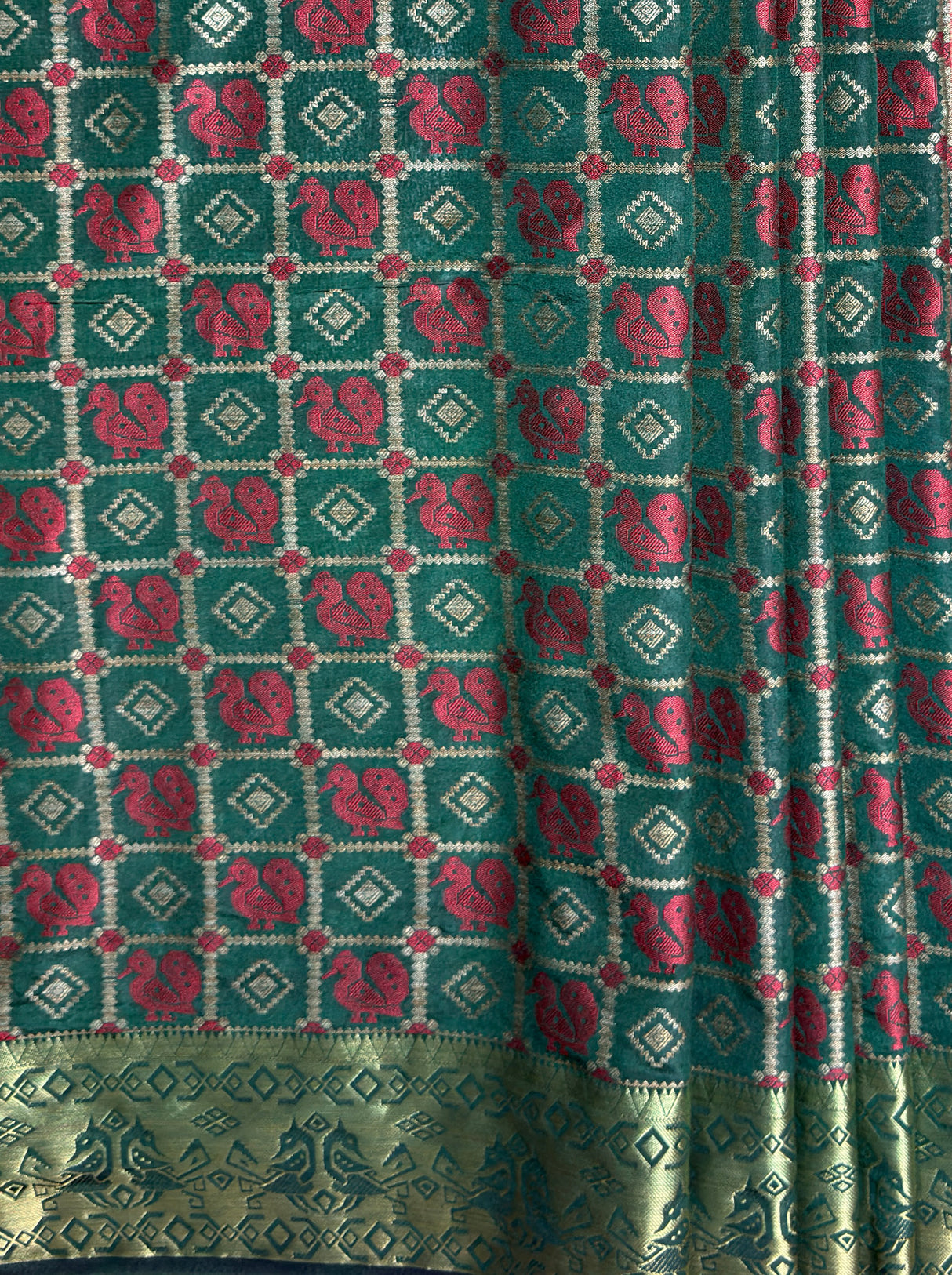 MIMOSA Women's Woven Design Patola Style Raw Silk Saree with Blouse Piece - Green ( SA00003139GRNFREE )