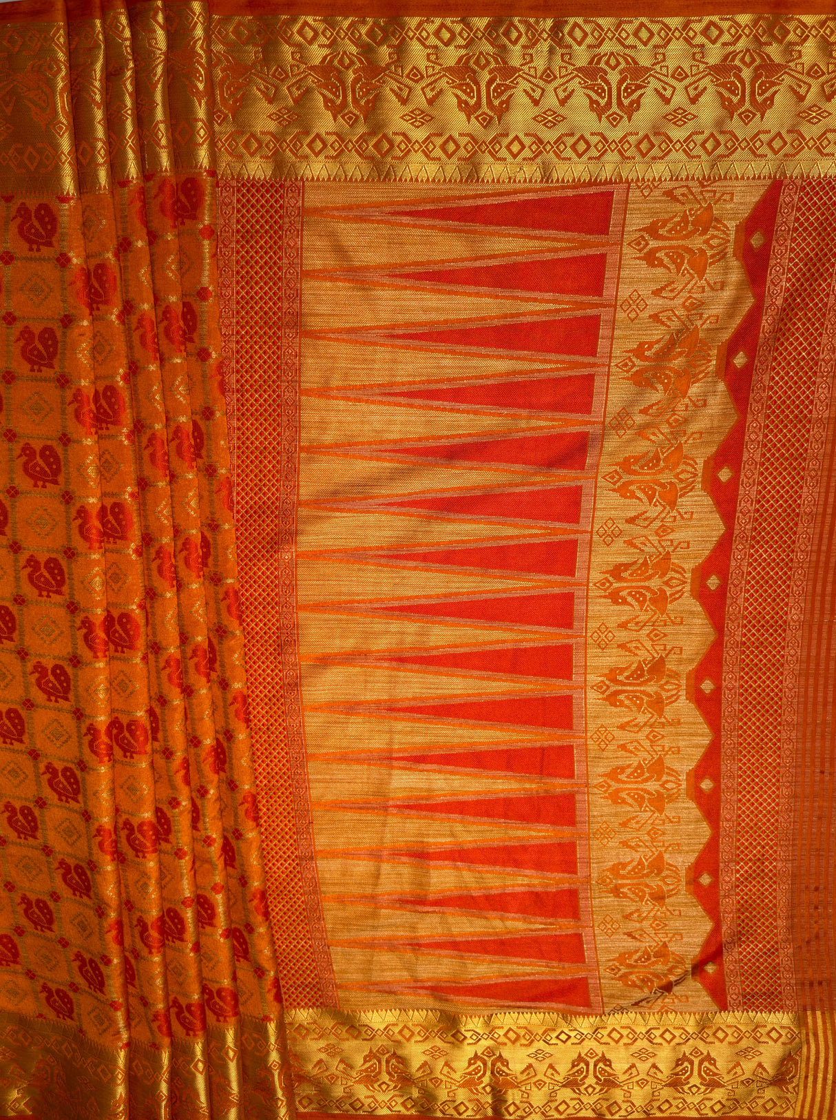 MIMOSA Women's Woven Design Patola Style Raw Silk Saree with Blouse Piece - Mustard ( SA00003139MSFREE )