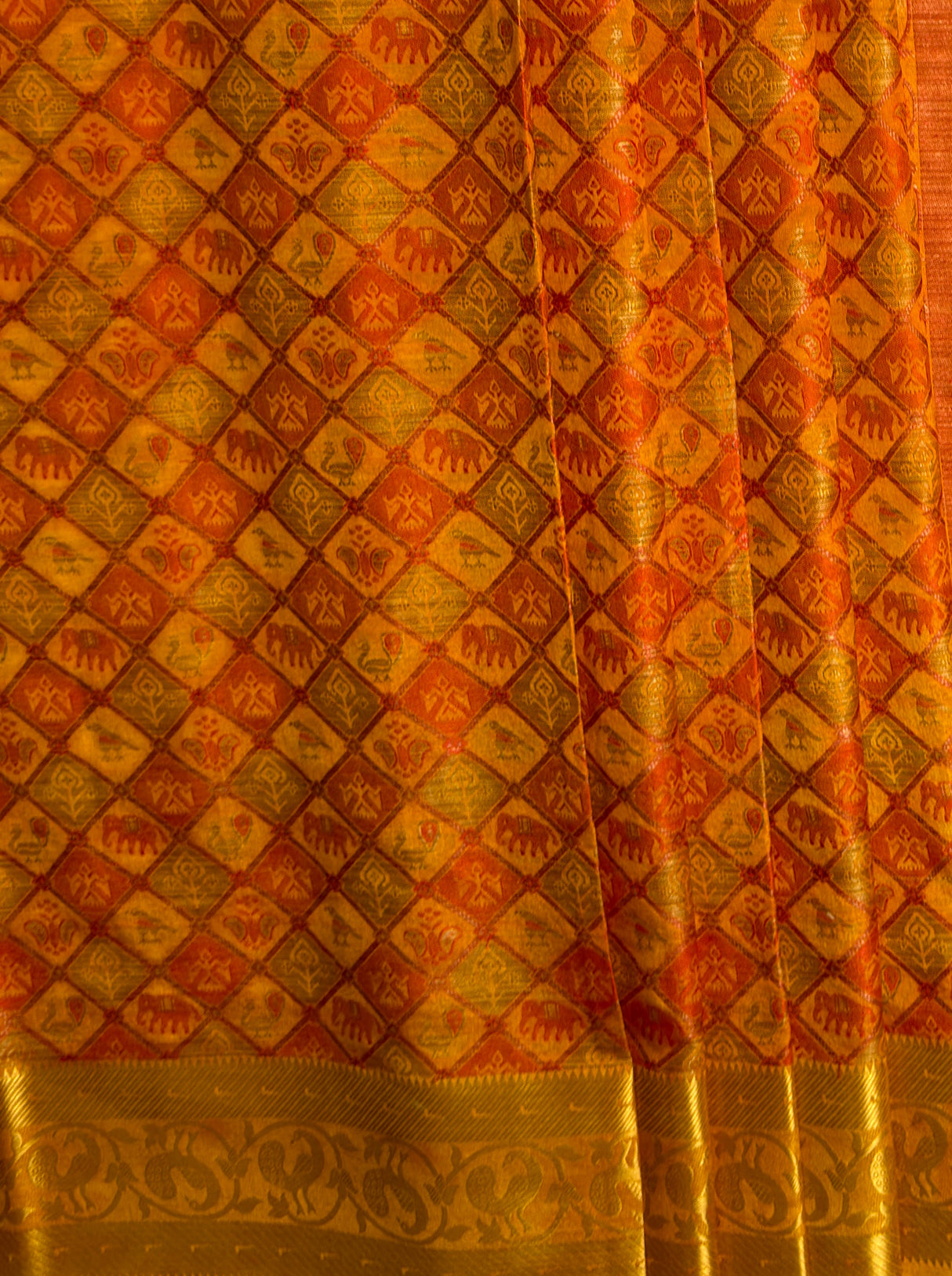 MIMOSA Women's Woven Design Patola Style Raw Silk Saree with Blouse Piece - Mustard ( SA00003140MSFREE )
