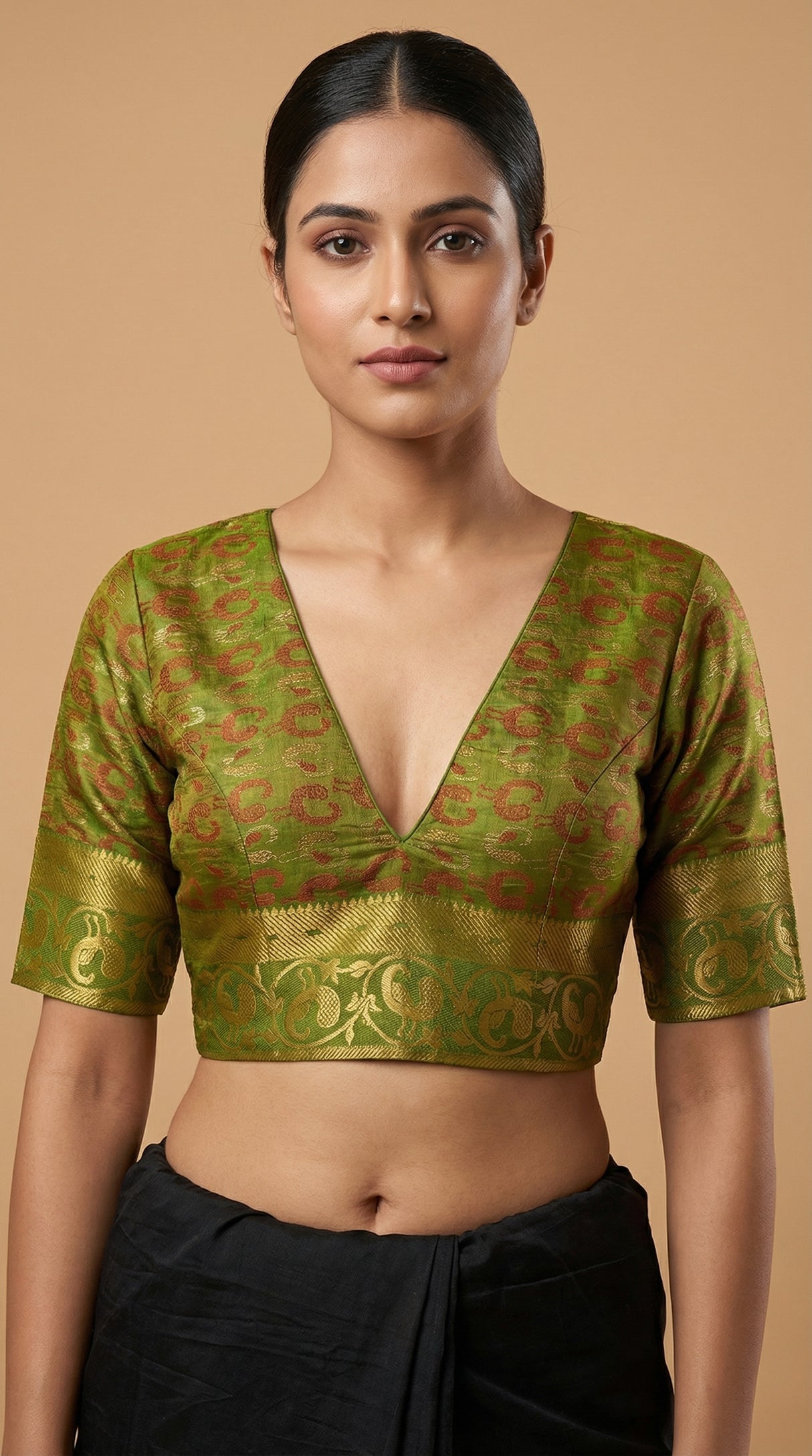 MIMOSA Women's Woven Design Patola Style Raw Silk Saree with Blouse Piece - Olive ( SA00003140OLFREE )