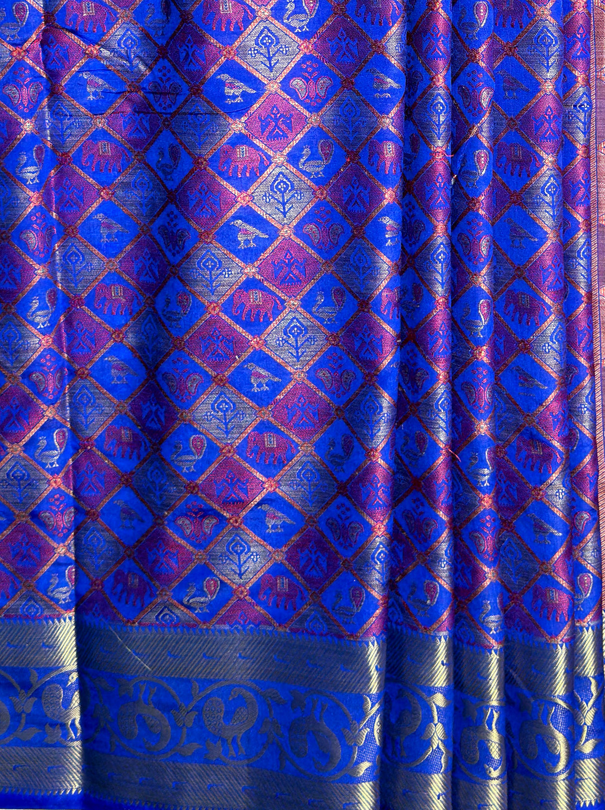 MIMOSA Women's Woven Design Patola Style Raw Silk Saree with Blouse Piece - Royal blue ( SA00003140RBFREE )