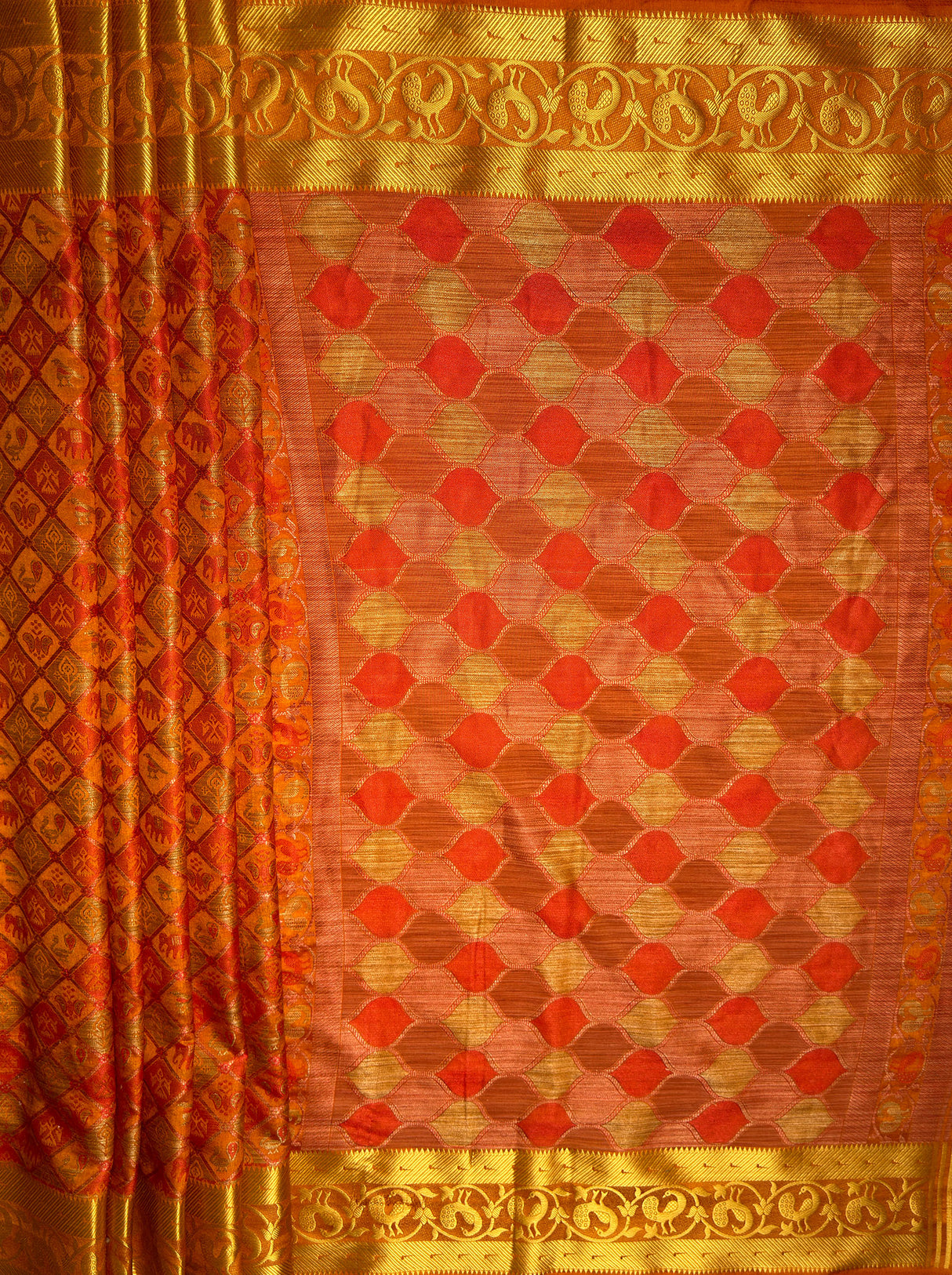 MIMOSA Women's Woven Design Patola Style Raw Silk Saree with Blouse Piece - Rust ( SA00003140RSFREE )