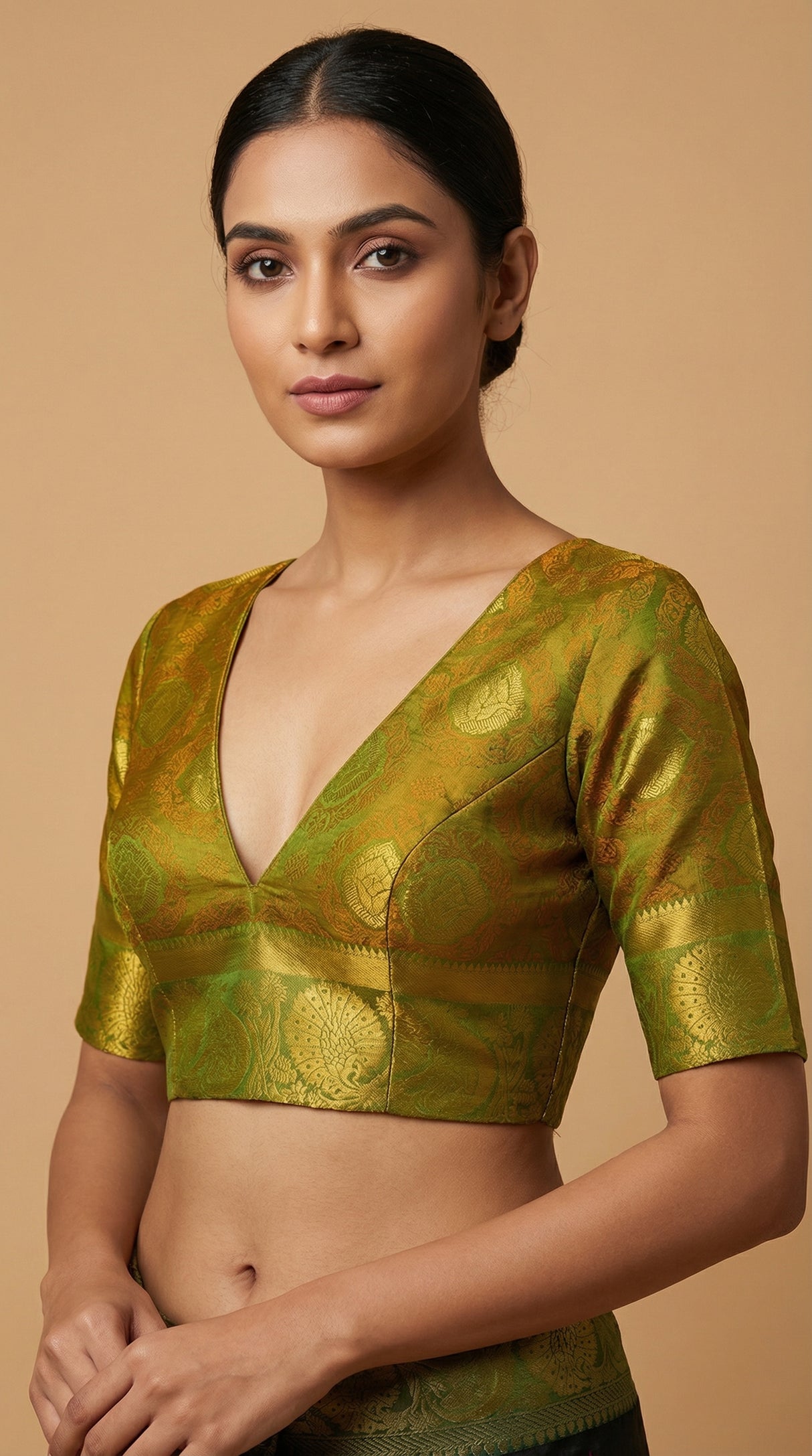 MIMOSA Women's Woven Design Kanjivaram Style Art Silk Saree with Blouse Piece - Olive ( SA00003142OLFREE )