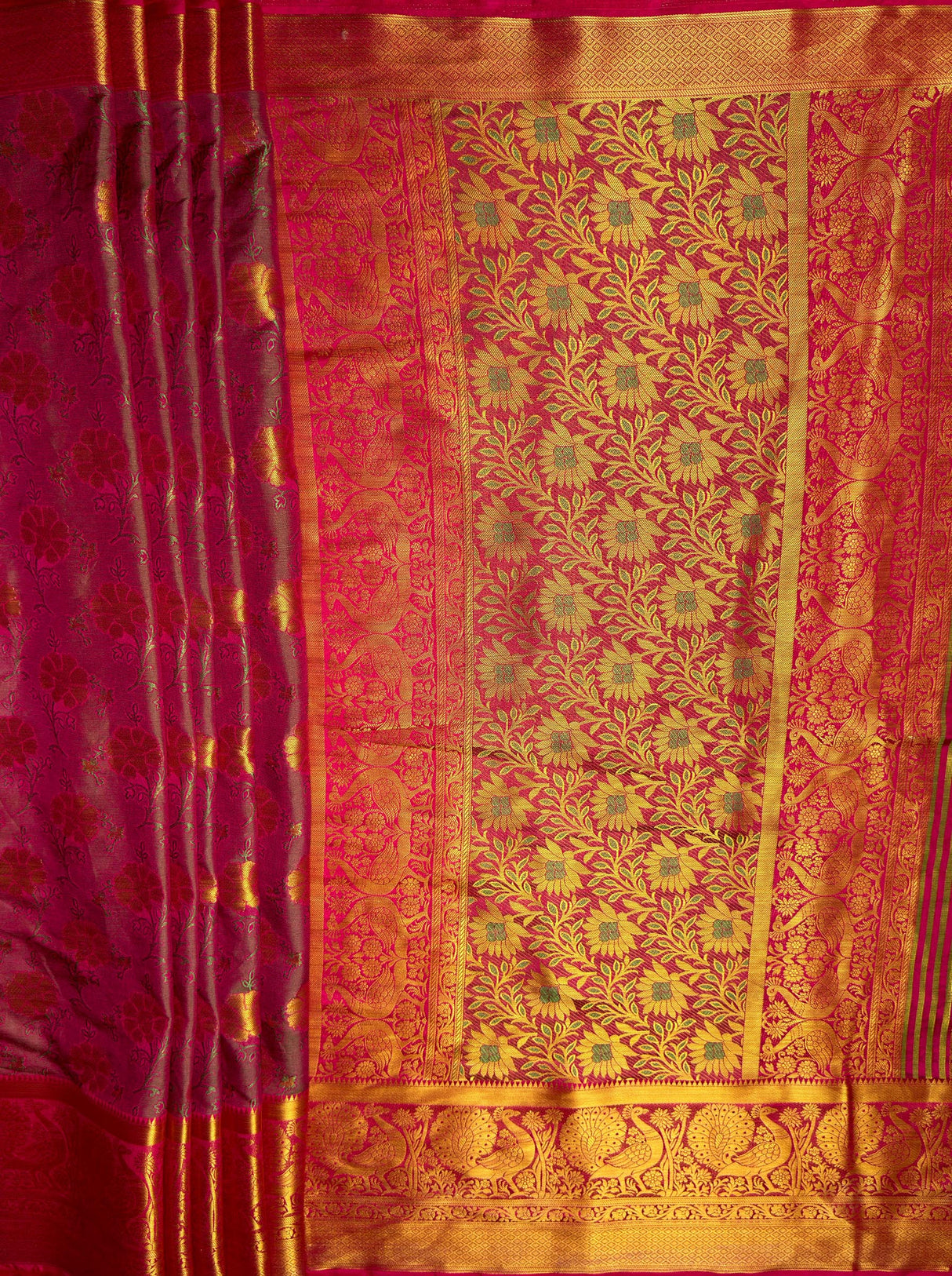 MIMOSA Women's Woven Design Kanjivaram Style Art Silk Saree with Blouse Piece - Rani ( SA00003142RNFREE )