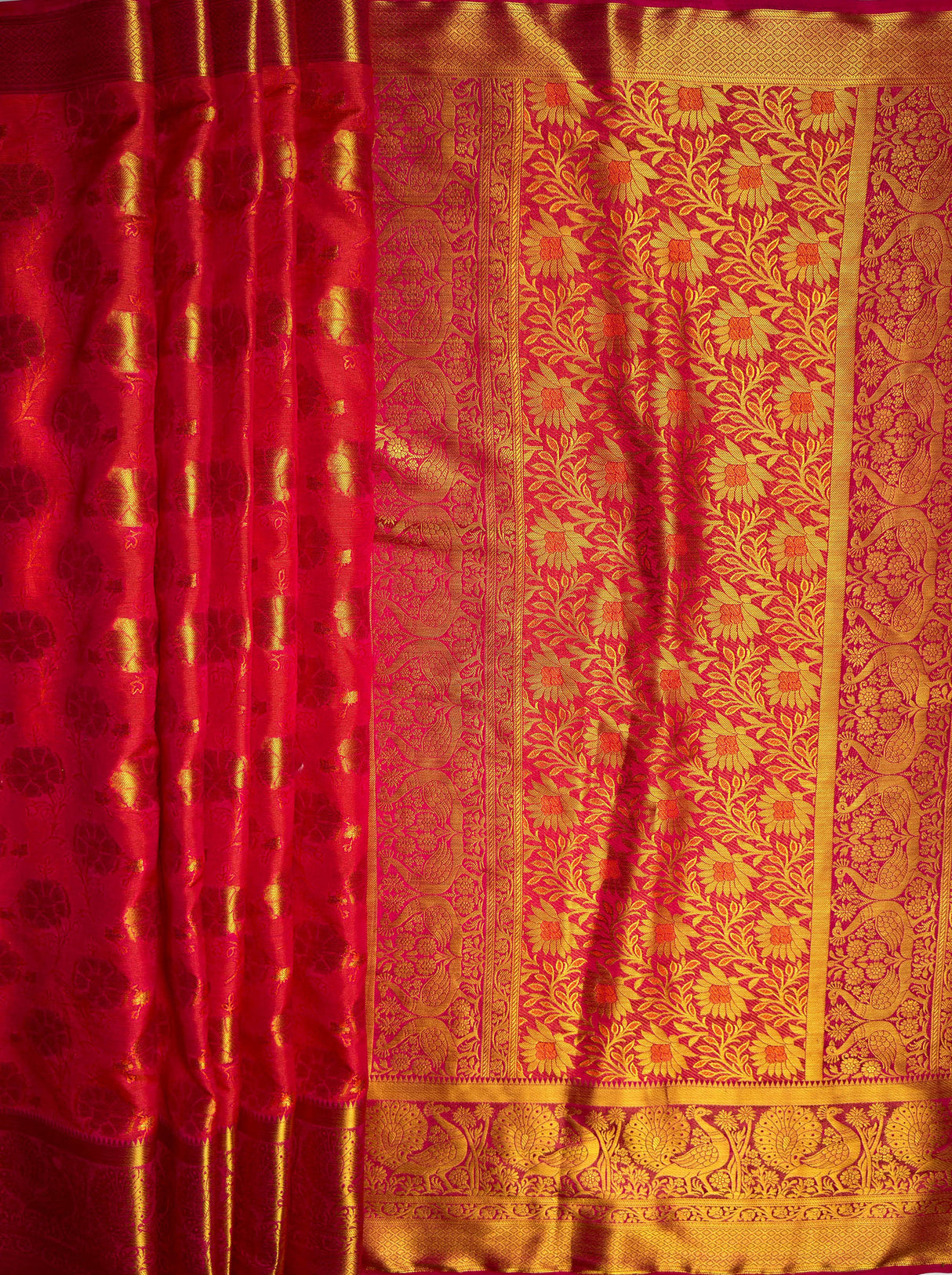 MIMOSA Women's Woven Design Kanjivaram Style Art Silk Saree with Blouse Piece - Strawberry ( SA00003142STFREE )
