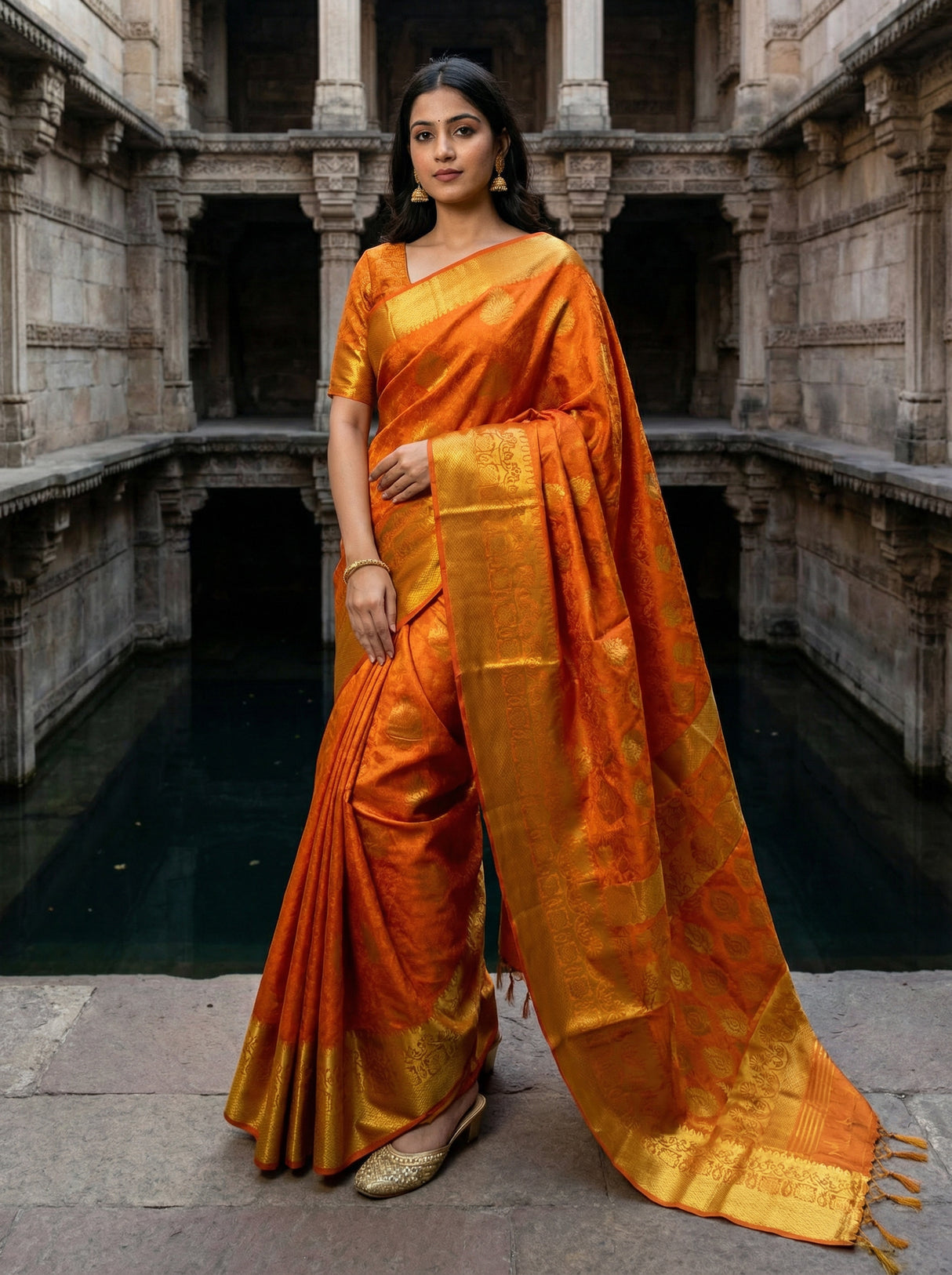 MIMOSA Women's Woven Design Kanjivaram Style Art Silk Saree with Blouse Piece - Mustard ( SA00003144MSFREE )