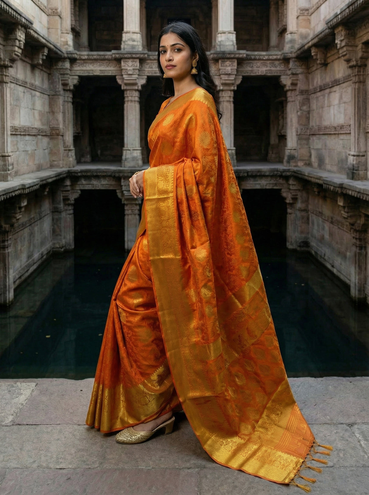 MIMOSA Women's Woven Design Kanjivaram Style Art Silk Saree with Blouse Piece - Mustard ( SA00003144MSFREE )