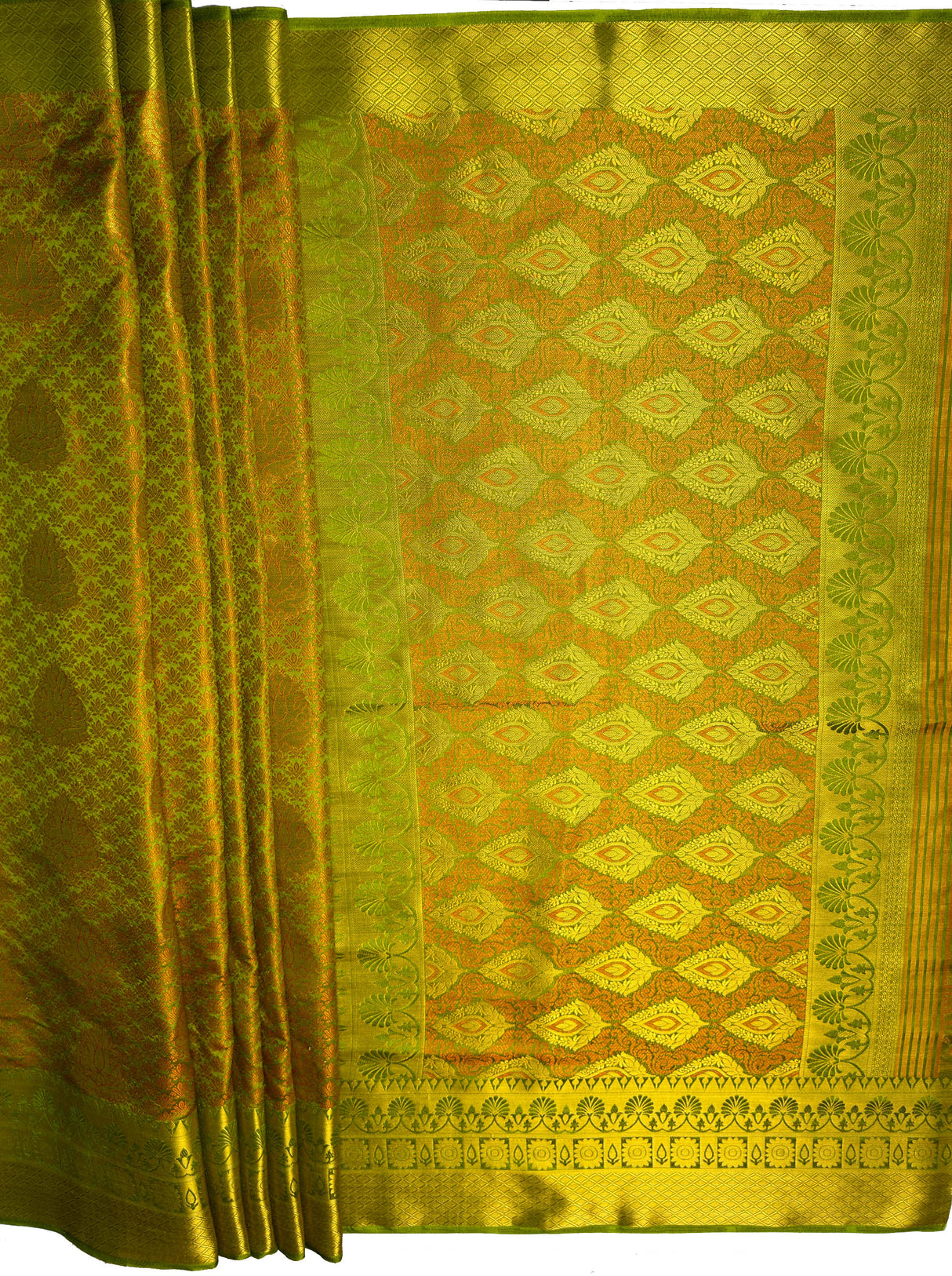 MIMOSA Women's Woven Design Kanjivaram Style Art Silk Saree with Blouse Piece - Olive ( SA00003144OLFREE )