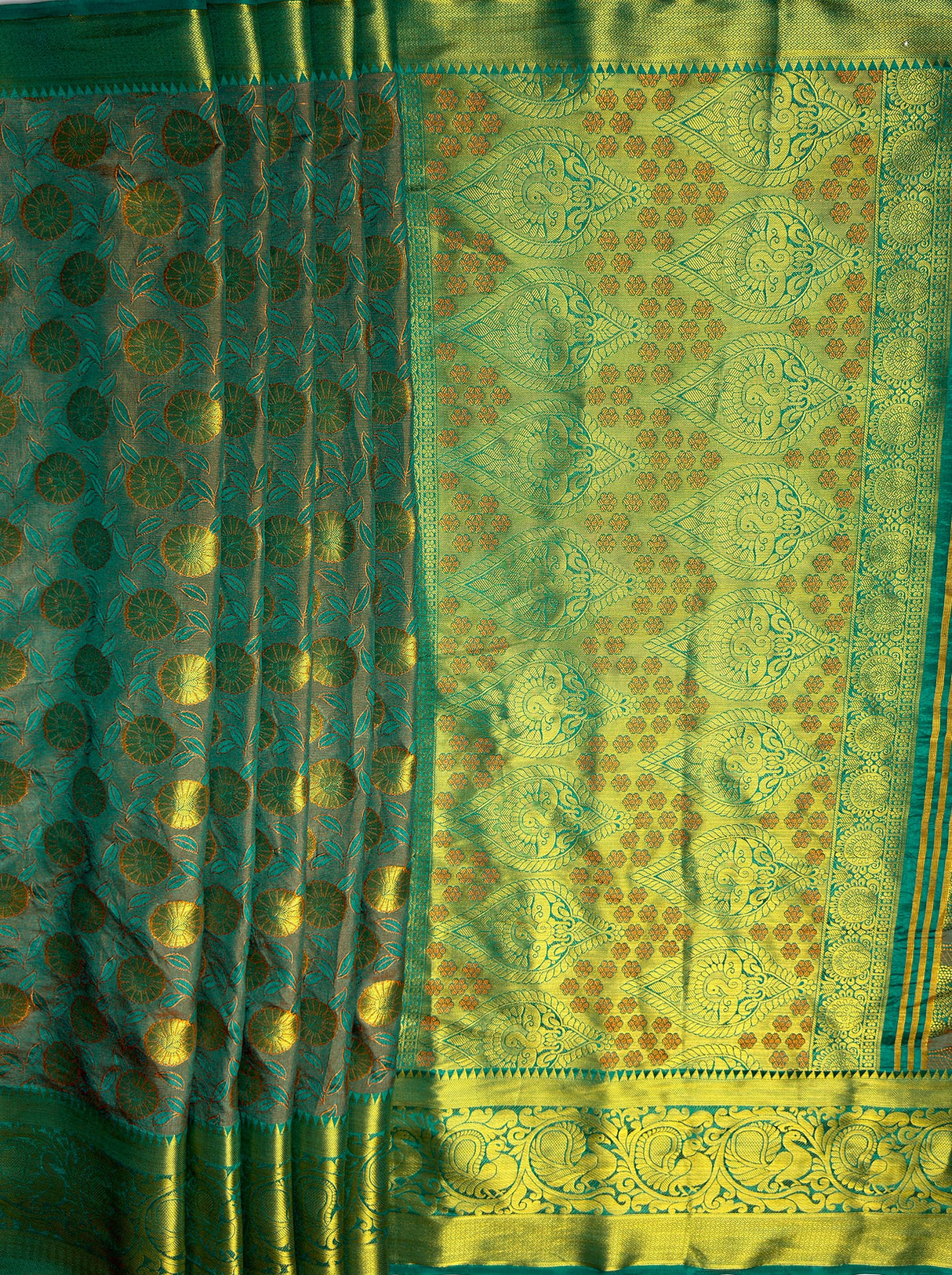 MIMOSA Women's Woven Design Kanjivaram Style Art Silk Saree with Blouse Piece - Rama ( SA00003146RMFREE )