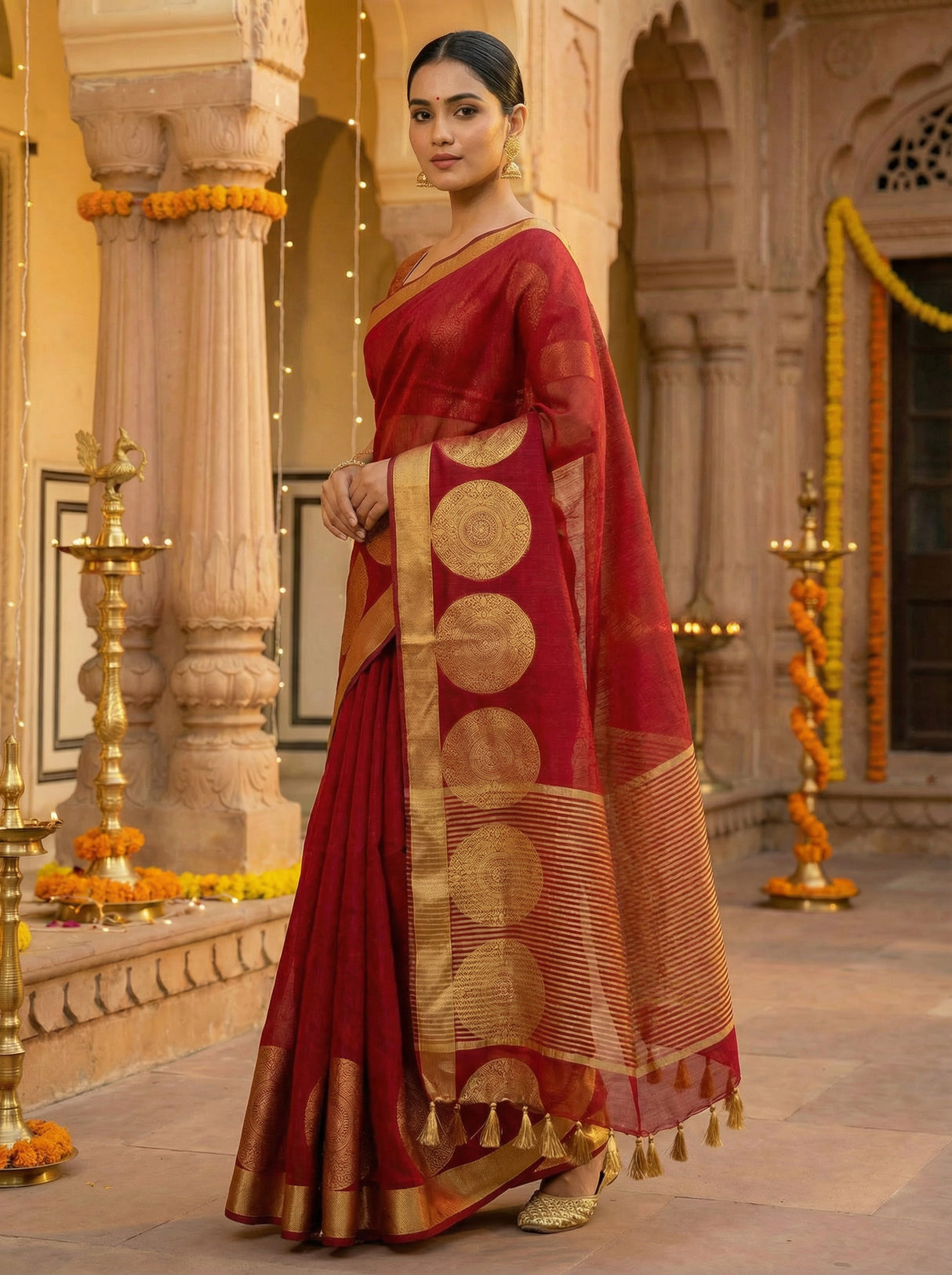MIMOSA Women's Woven Design Kanjivaram Style Art Silk Saree with Blouse Piece - Maroon ( SA00003148MRFREE )