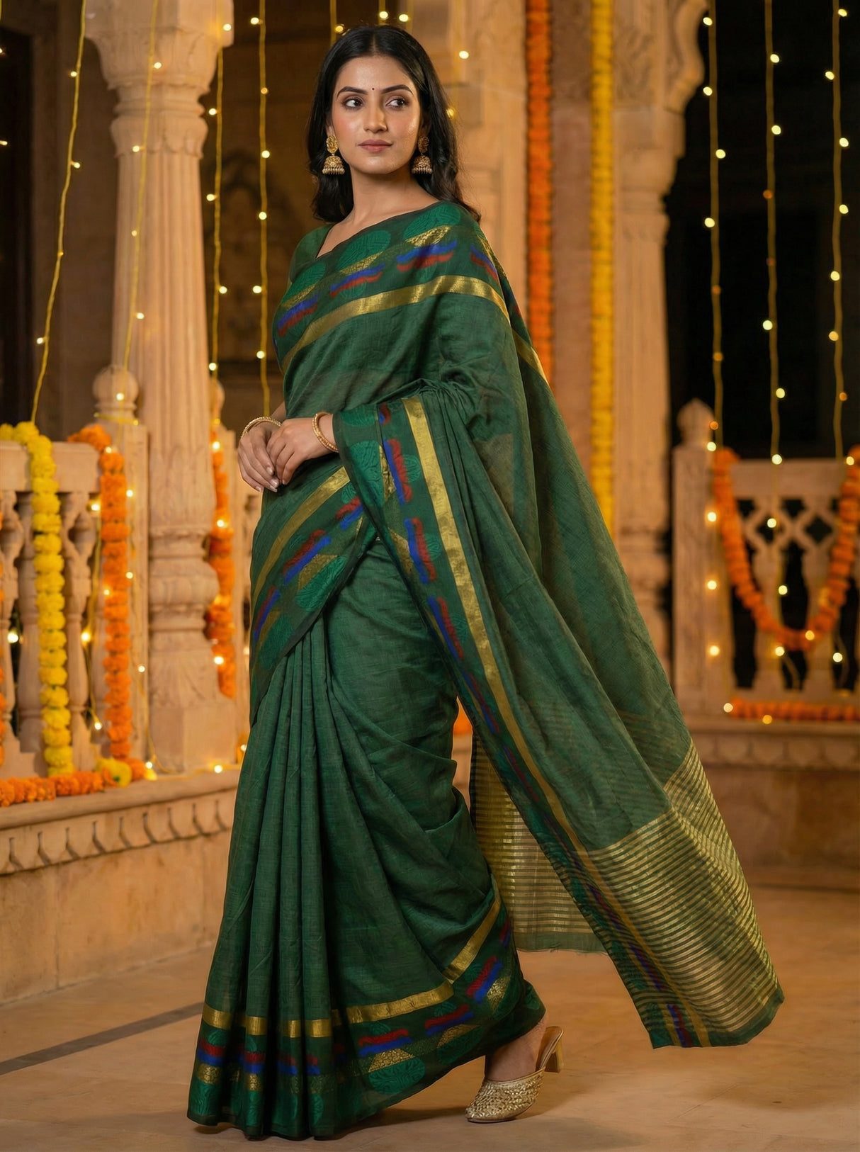 MIMOSA Women's Woven Design Banarasi Style Tussar Silk Saree with Blouse Piece - Green ( SA00003150GRNFREE )