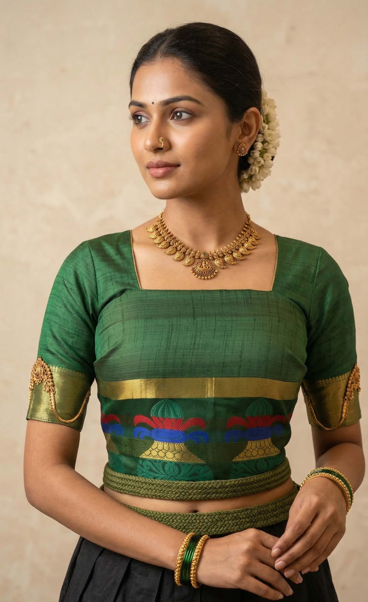MIMOSA Women's Woven Design Banarasi Style Tussar Silk Saree with Blouse Piece - Green ( SA00003150GRNFREE )