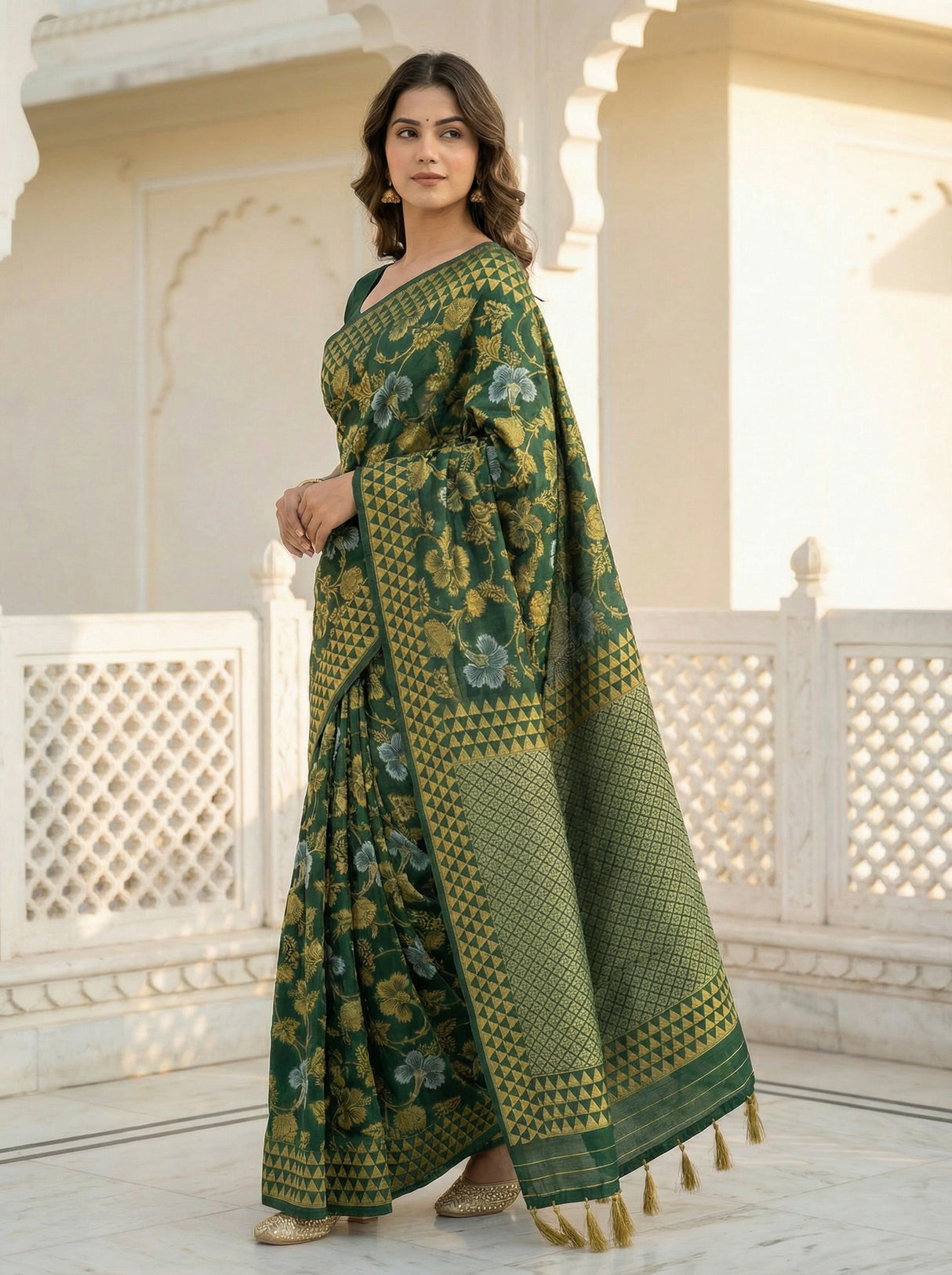 MIMOSA Women's Woven Design Kanjivaram Style Art Silk Saree with Blouse Piece - Green ( SA00003152GRNFREE )