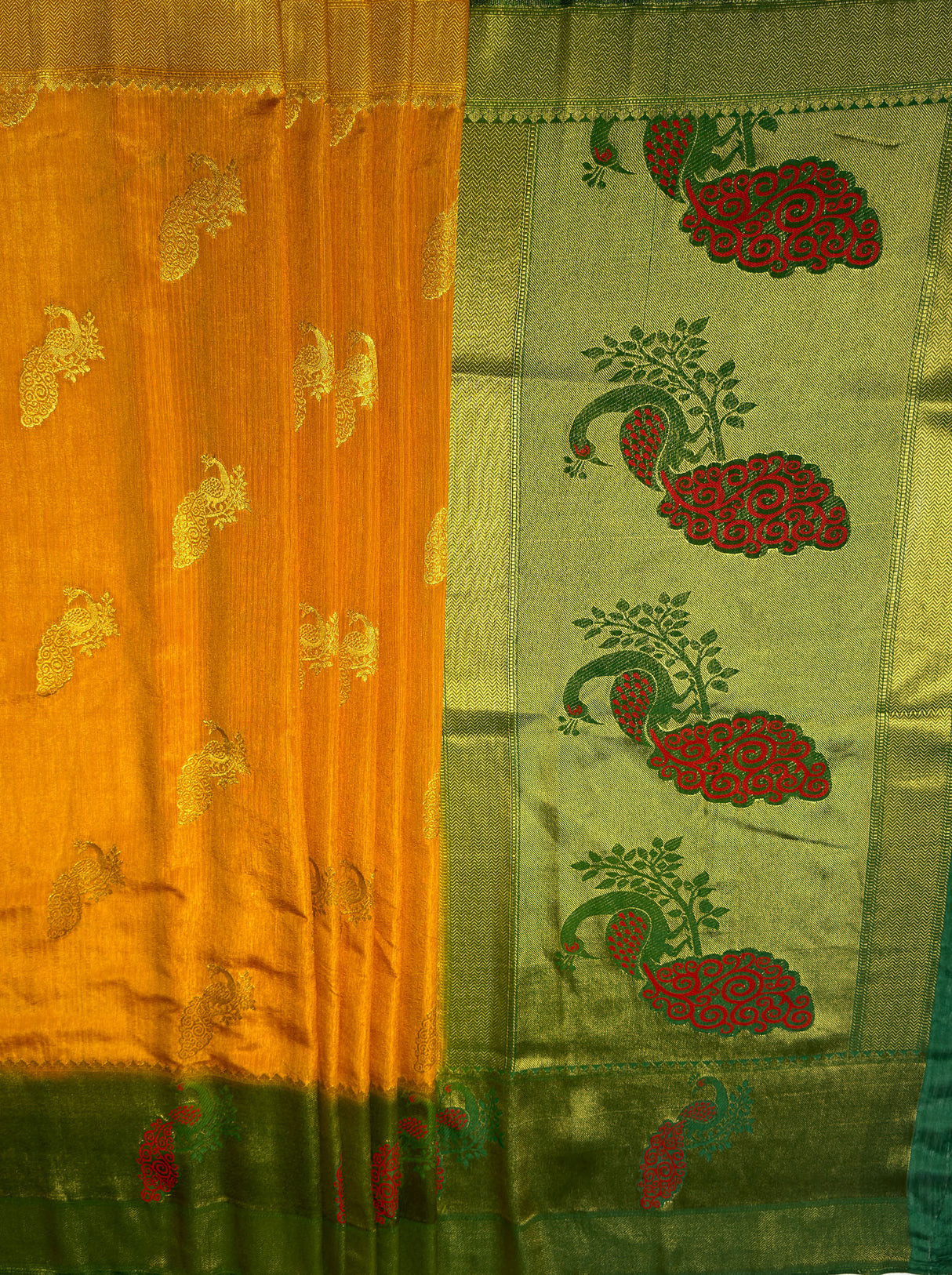 MIMOSA Women's Woven Design Paithani Style Raw Silk Saree with Blouse Piece - Mustard ( SA00003156MSFREE )