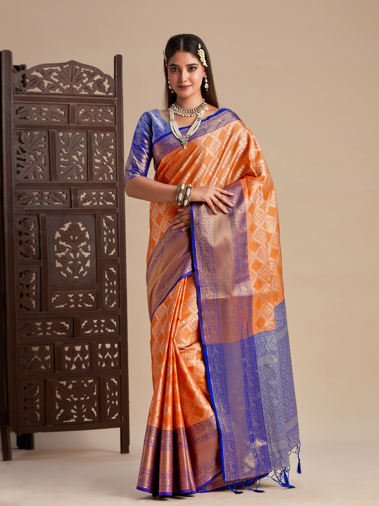 Mimosa Women's Woven Design Kanjivaram Art Silk Saree With Blouse Piece : SA0000464OR