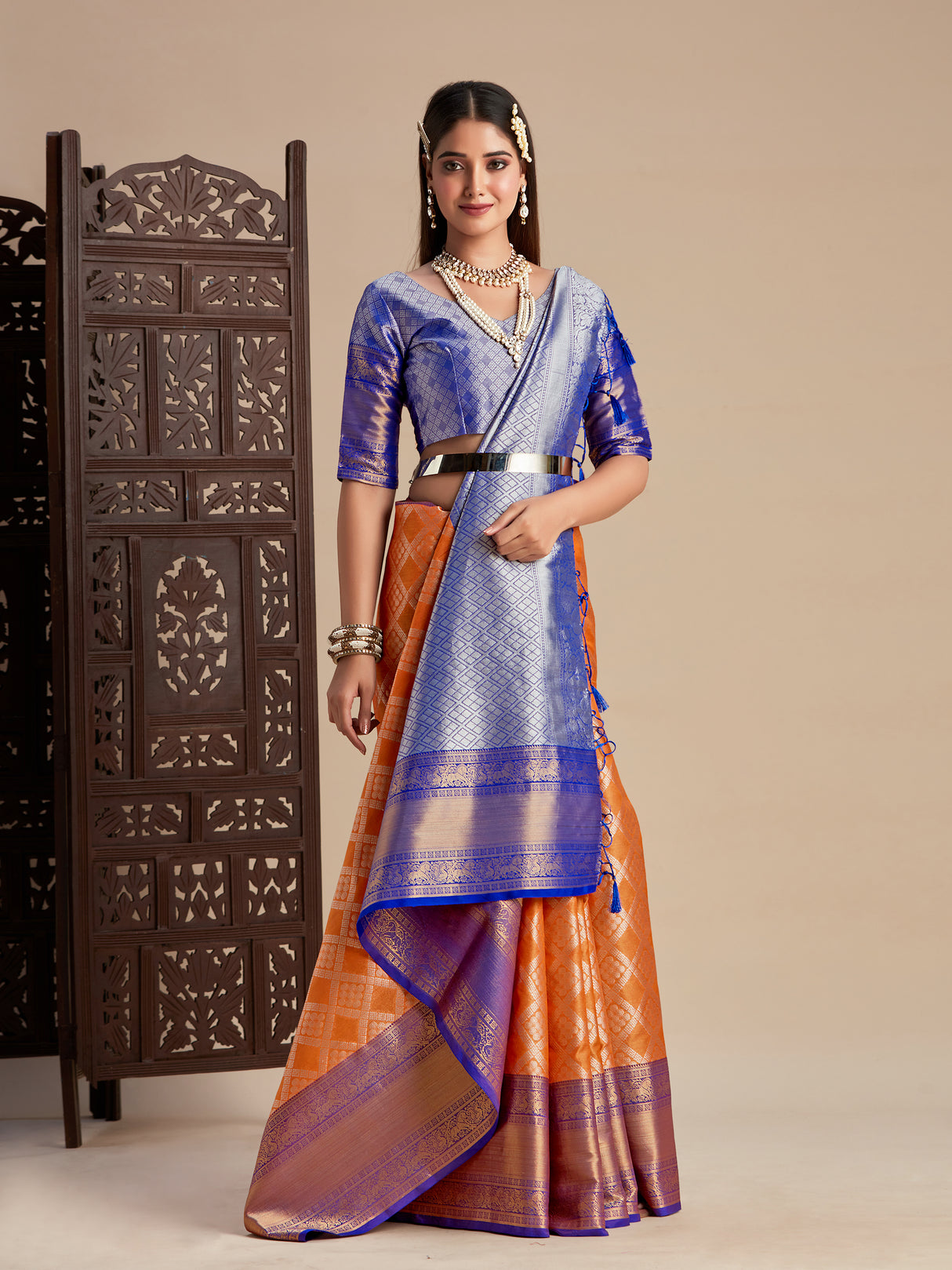 Mimosa Women's Woven Design Kanjivaram Art Silk Saree With Blouse Piece : SA0000464OR