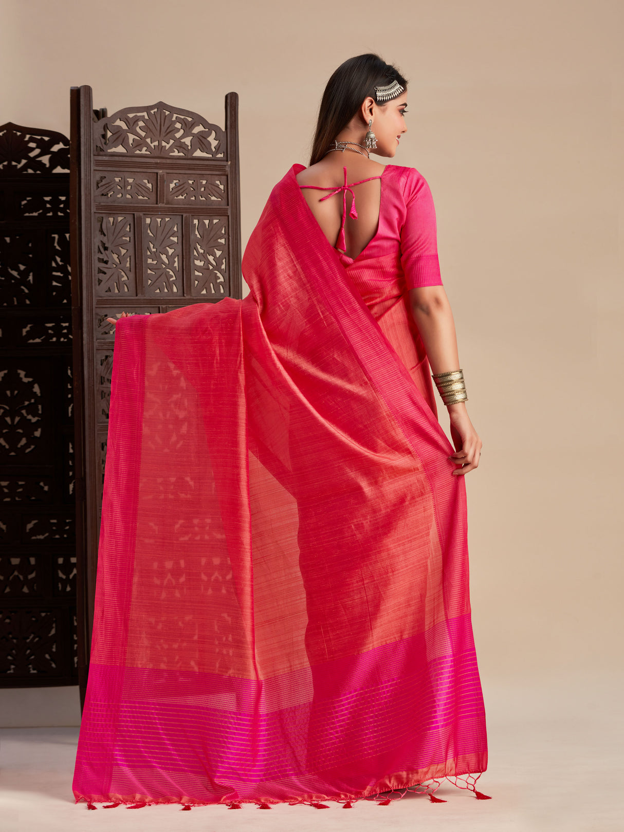 Mimosa Women's Woven Design Kanjivaram Style Art Silk Saree With Blouse Piece : SA0000861PNK