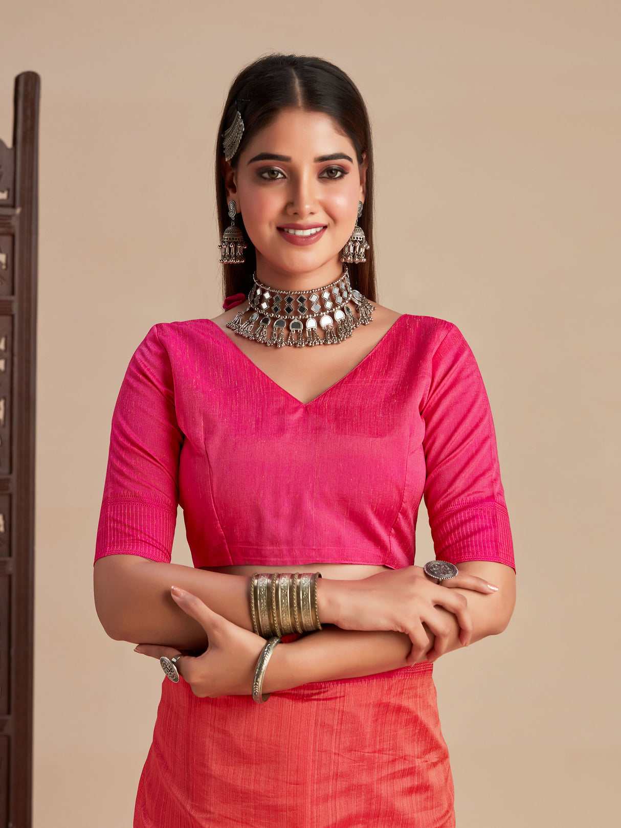 Mimosa Women's Woven Design Kanjivaram Style Art Silk Saree With Blouse Piece : SA0000861PNK