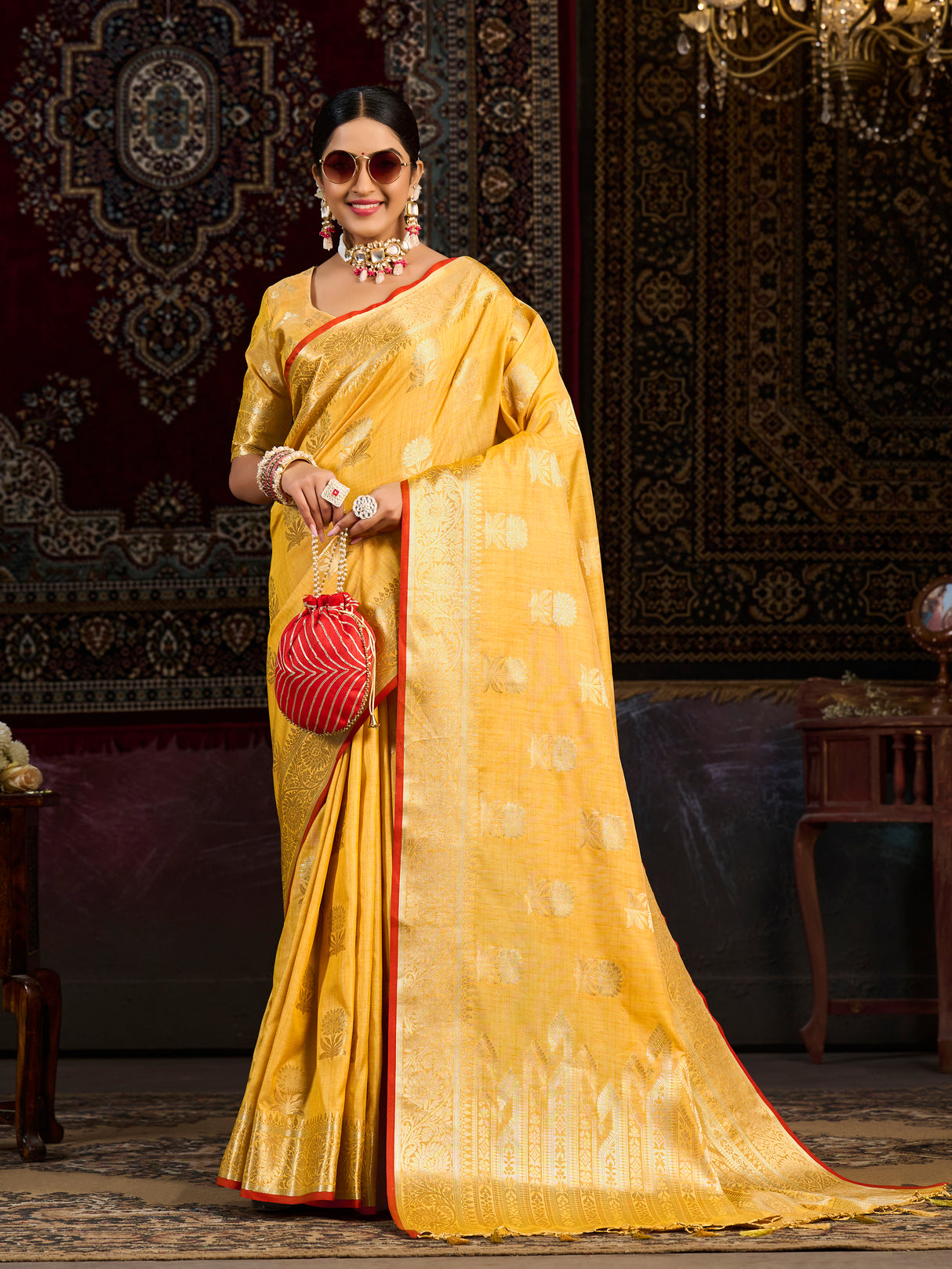 Mimosa Women's Woven Design Chhattisgarh Art Silk Saree With Blouse Piece : SA0000863GD