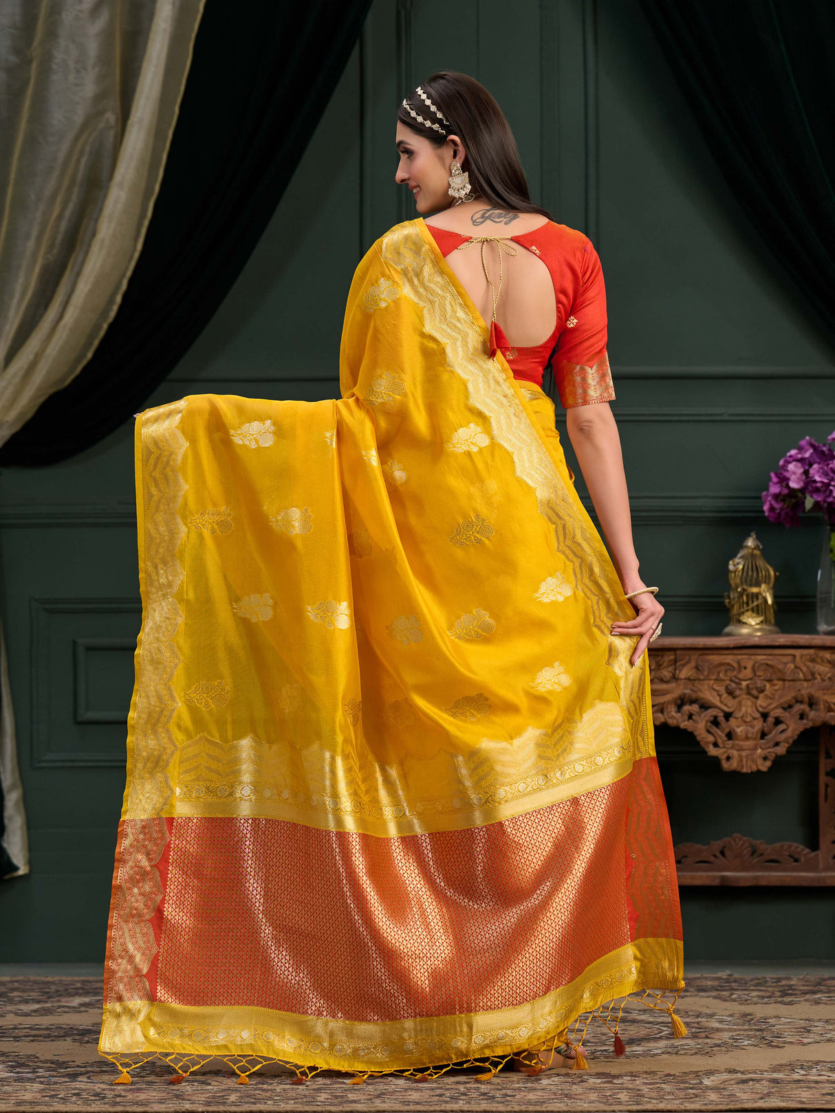 Mimosa Women's Woven Design Banarasi Orgenza Saree With Blouse Piece : SA0000864GD